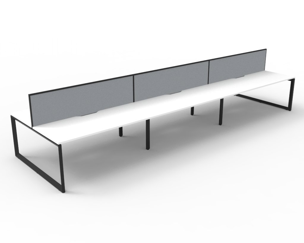 Rapidline Infinity Back-to-Back Workstation Pod (6) | 1500mm W x 750mm D | White Top, Black Loop Legs, Grey Screen