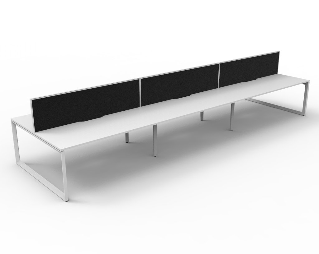 Rapidline Infinity Back-to-Back Workstation | Pod of 6 | 1800mm x 750mm | Natural White Top, White Satin Base, Black Screen