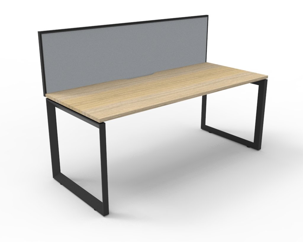 Rapidline Infinity Standalone Desk 1500 x 750mm | Natural Oak Top, Black Satin Base, Grey SHUSH30 Screen