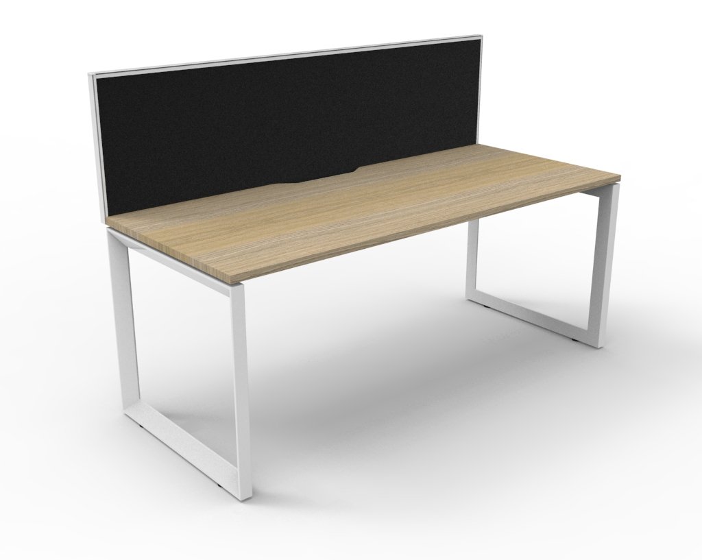 Rapidline Infinity Standalone Desk 1500 x 750mm | Natural Oak Top, White Satin Base, Black SHUSH30 Screen