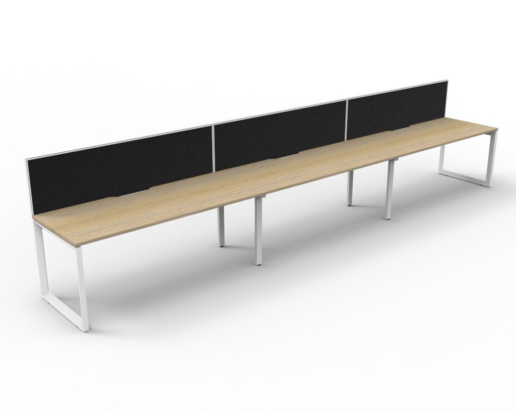 Rapidline Infinity 3-Person Workstation | 1200mm x 750mm per Seat | Natural Oak Top, White Satin Base, Black SHUSH30 Screen