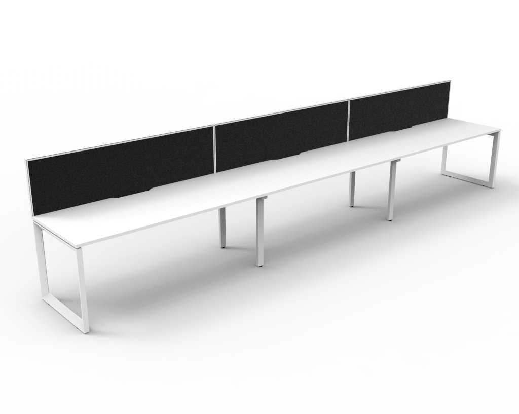 Rapidline Infinity Pod of 3 Workstation – 1200mm x 750mm, Natural White Top, White Satin Base, Black SHUSH30 Screen