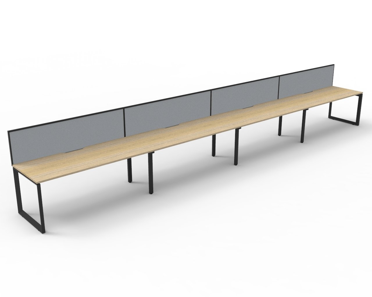 Rapidline Infinity Pod of 4 Workstation – 1500×750mm, Natural Oak Top, Black Satin Base, Grey SHUSH30 Screen