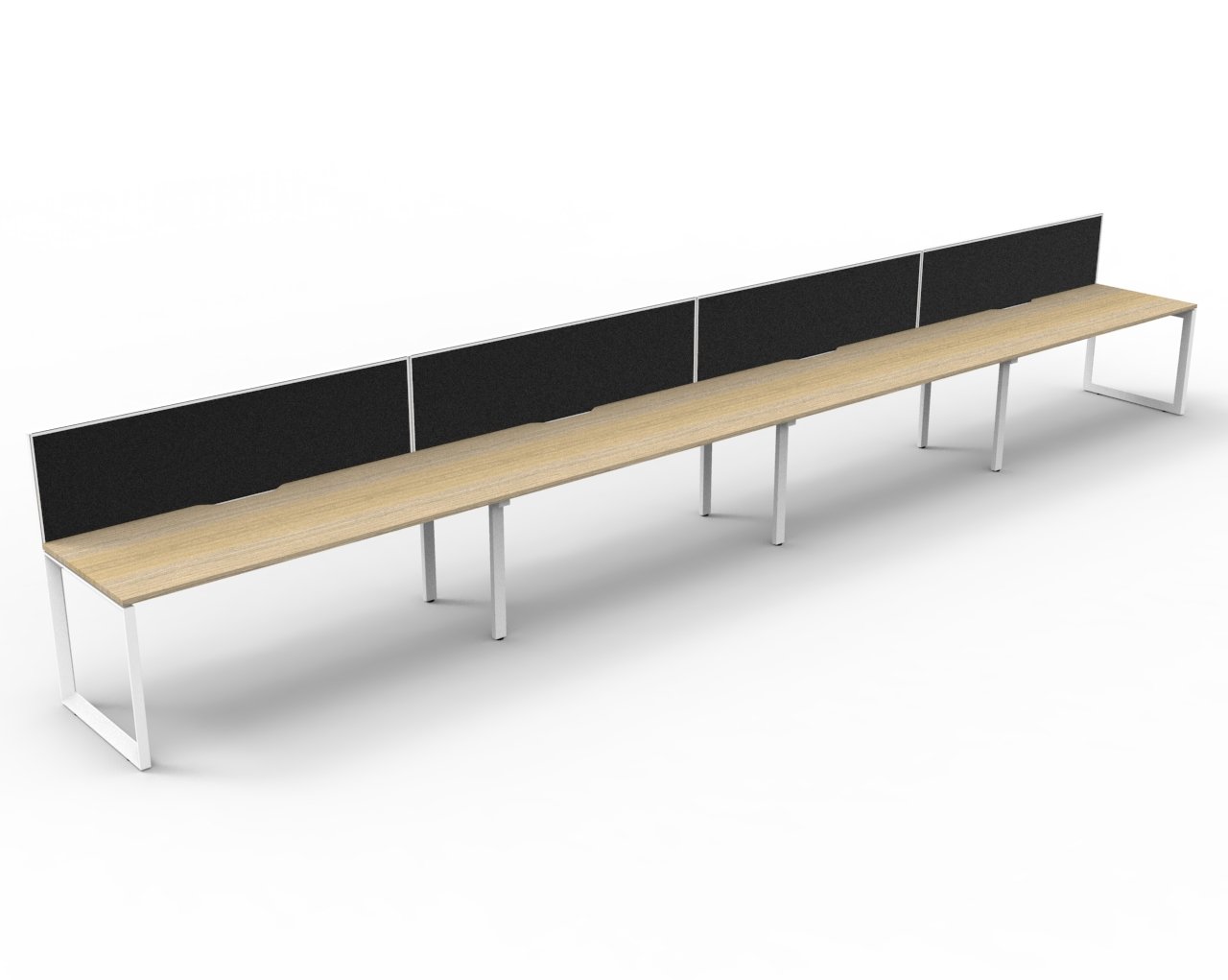 Rapidline Infinity Pod of 4 Workstation – 1500×750mm, Natural Oak Top, White Satin Base, Black SHUSH30 Screen