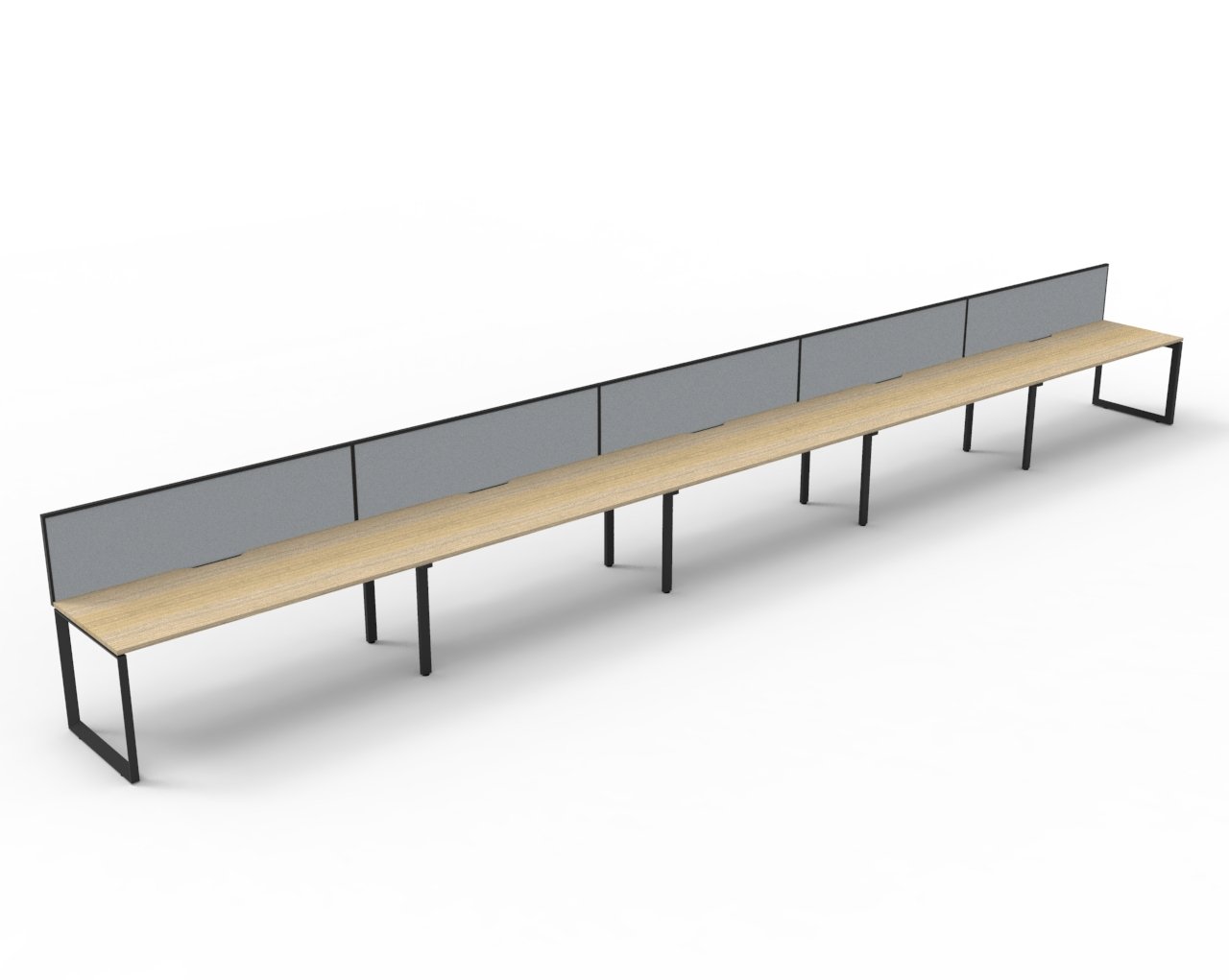 Rapidline Infinity Pod of 5 Workstation | 1800mm x 750mm | Natural Oak Top, Black Satin Base, SHUSH30 Grey Fabric Screen
