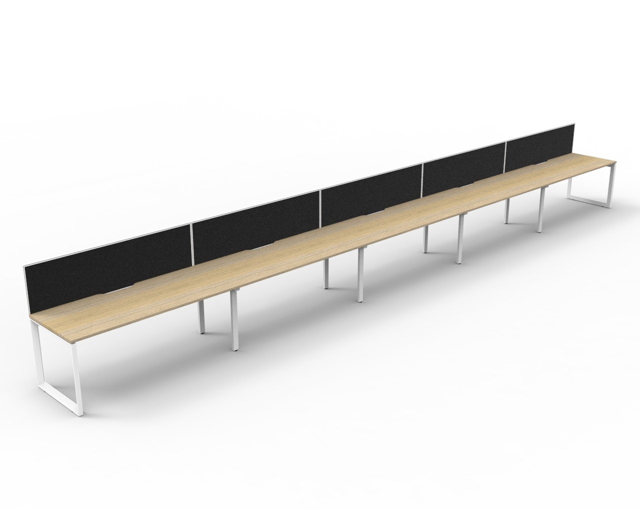 Rapidline Infinity Pod of 5 Workstation | 1800mm x 750mm | Natural Oak Top, White Satin Base, SHUSH30 Black Fabric Screen