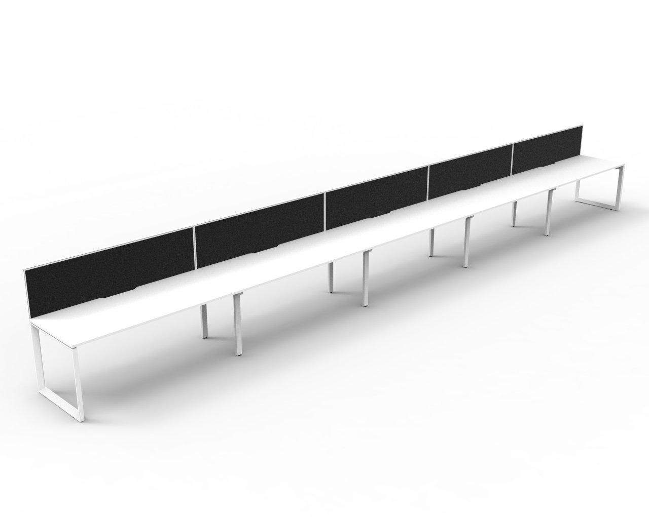 Rapidline Infinity Pod of 5 Workstation | 1500mm x 750mm | Natural White Top, White Satin Base, SHUSH30 Black Fabric Screen