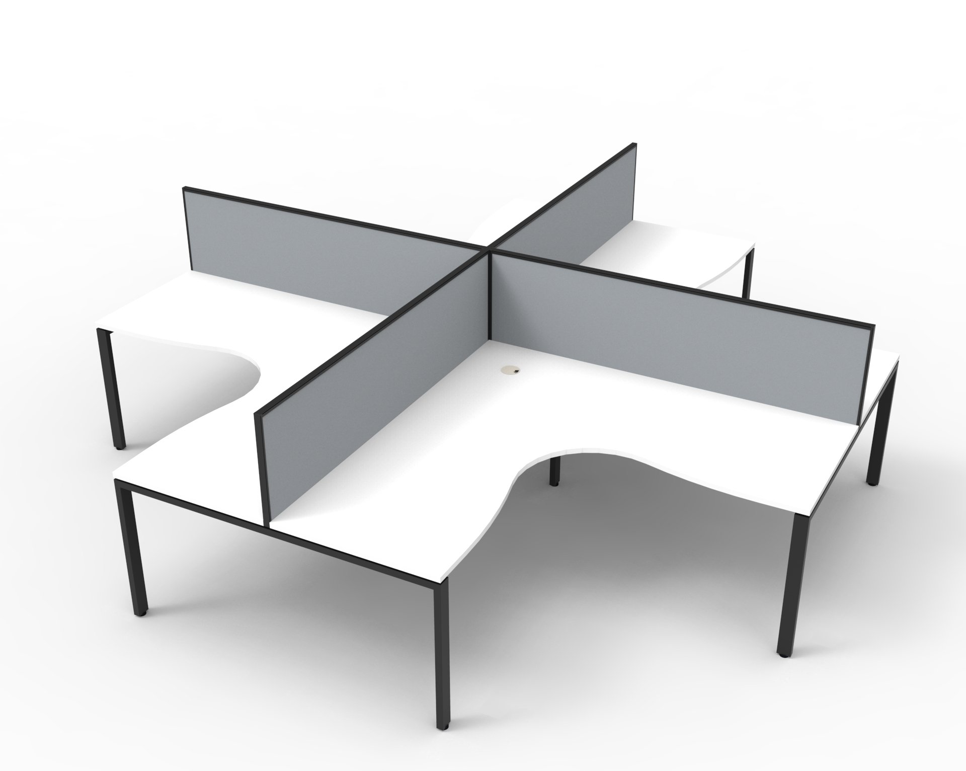Rapidline Infinity Pod of 4 Corner Workstation – White Top, Black Base, Grey SHUSH30 Screens