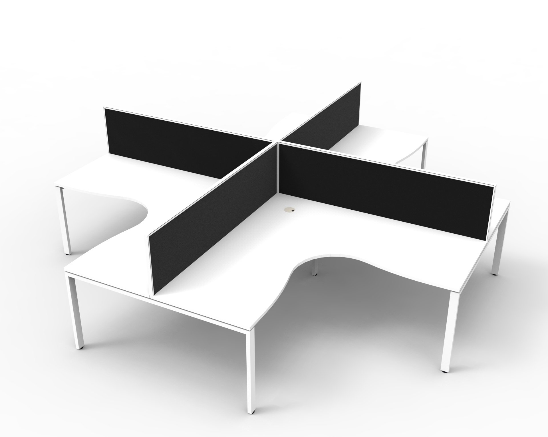 Rapidline Infinity Pod of 4 Corner Workstation – White Top, White Base, Black SHUSH30 Screens