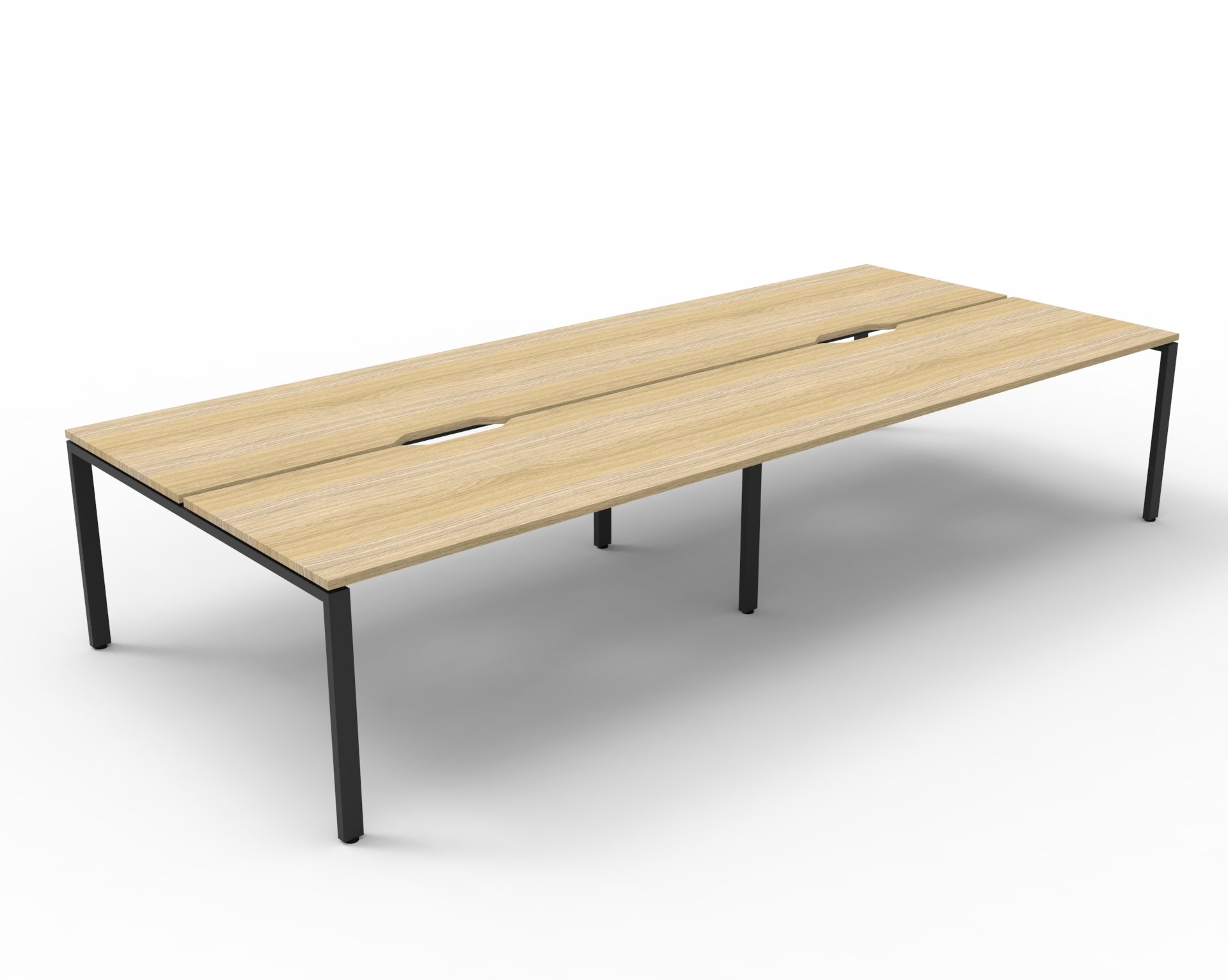 RAPIDLINE Infinity 4-Person Back-to-Back Workstation | 1800mm x 750mm | Natural Oak Top, Black Satin Base | No Screen