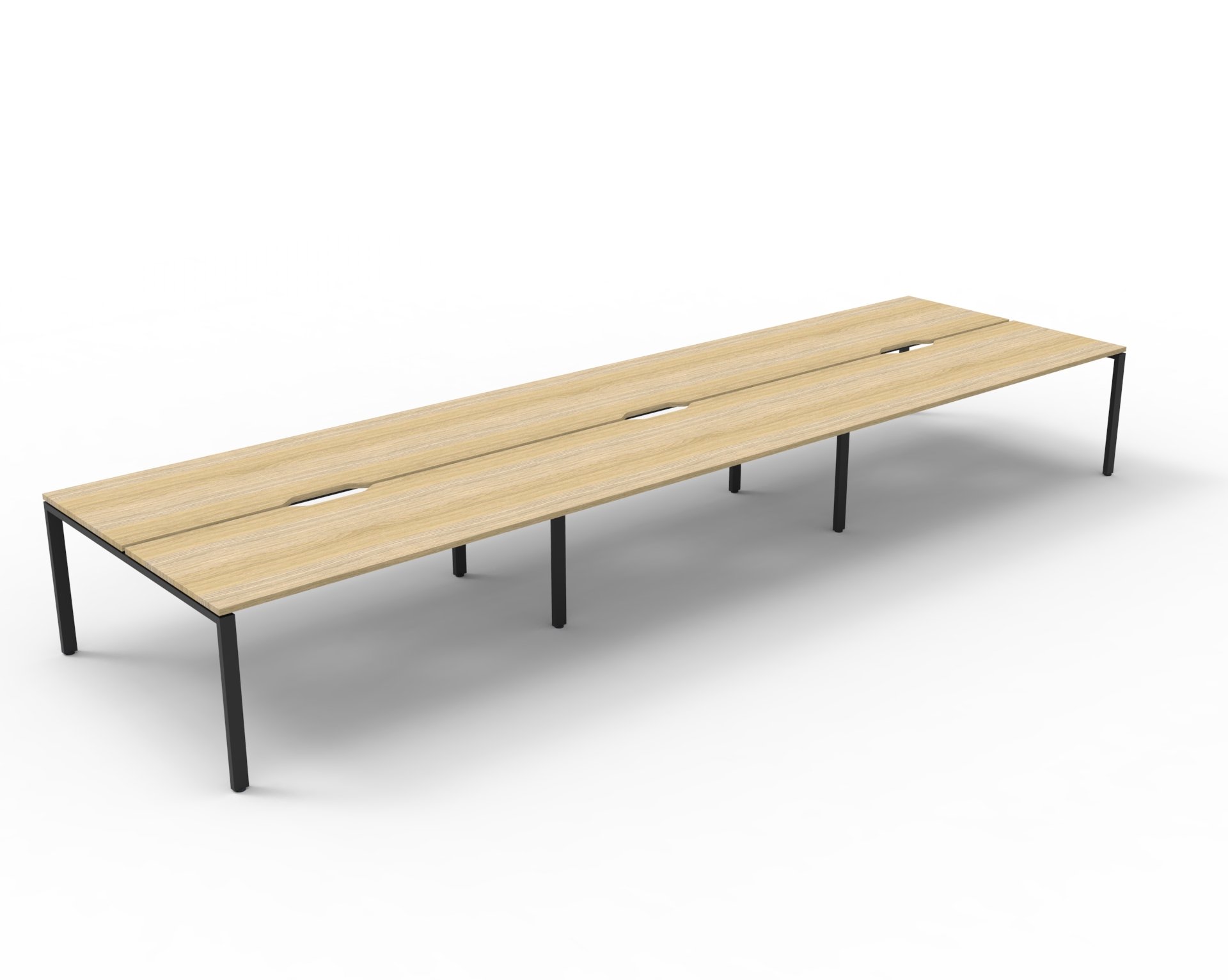 Rapidline Infinity Back-to-Back Workstation | 6-Person Pod | 1800mm W x 750mm D | Natural Oak Top & Black Satin Base