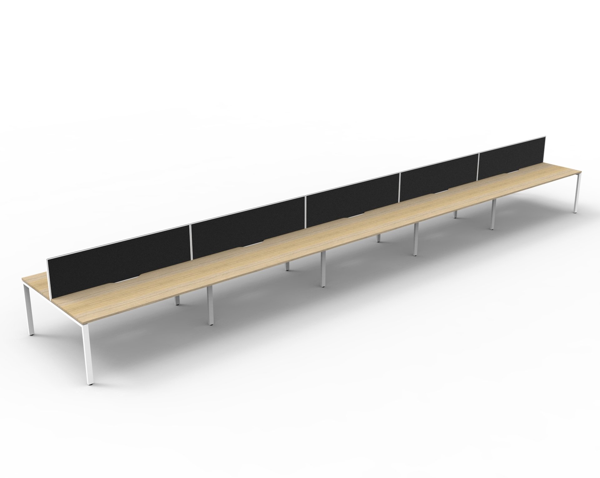 Rapidline Infinity Back-to-Back Workstation – Pod of 10 | 1500×750mm | Natural Oak Top, White Satin Base, Black Screen