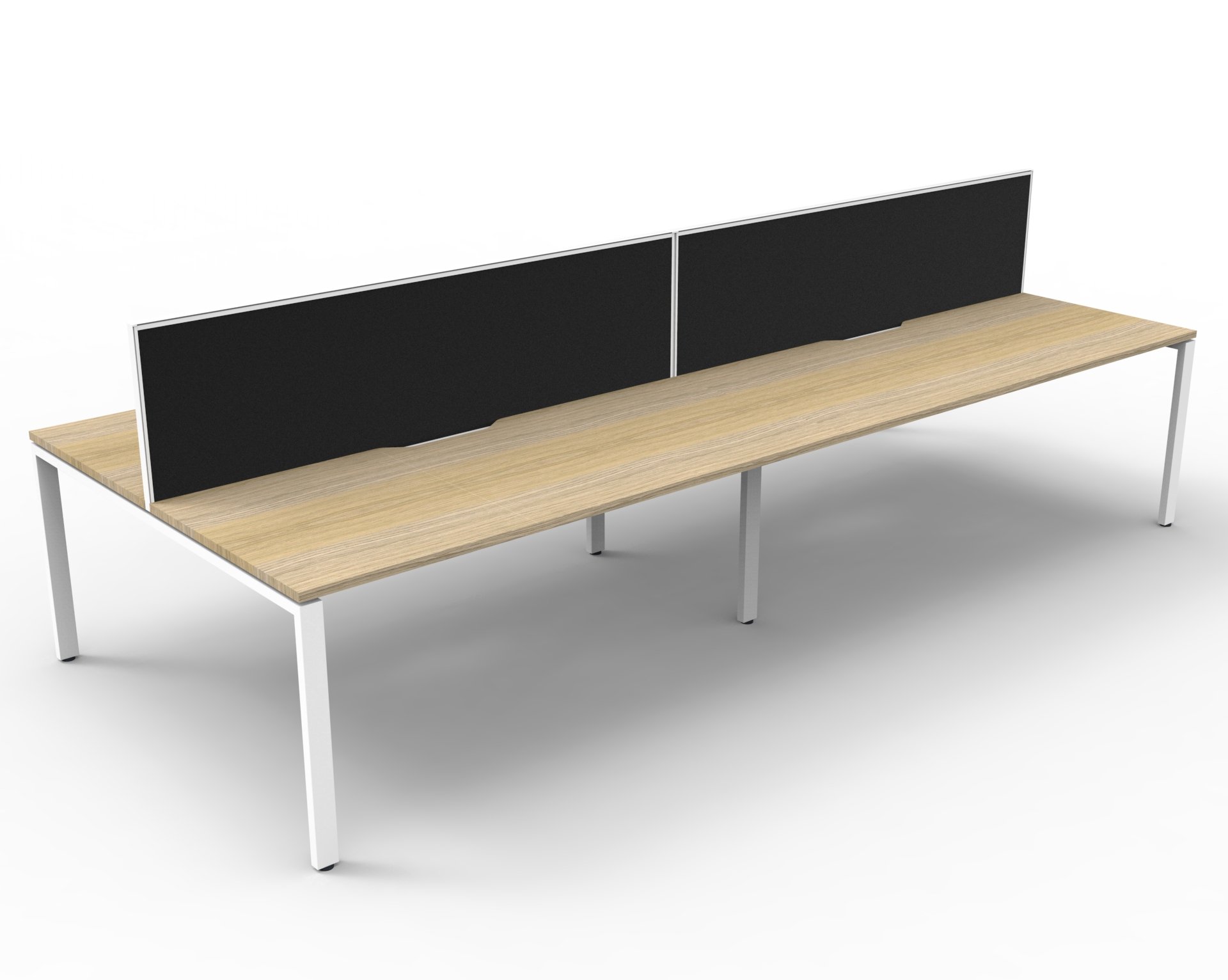 Rapidline Infinity Back-to-Back Workstation Pod of 4 | 1500mm W x 750mm D | Natural Oak Top, White Satin Base, Black SHUSH30 Screen