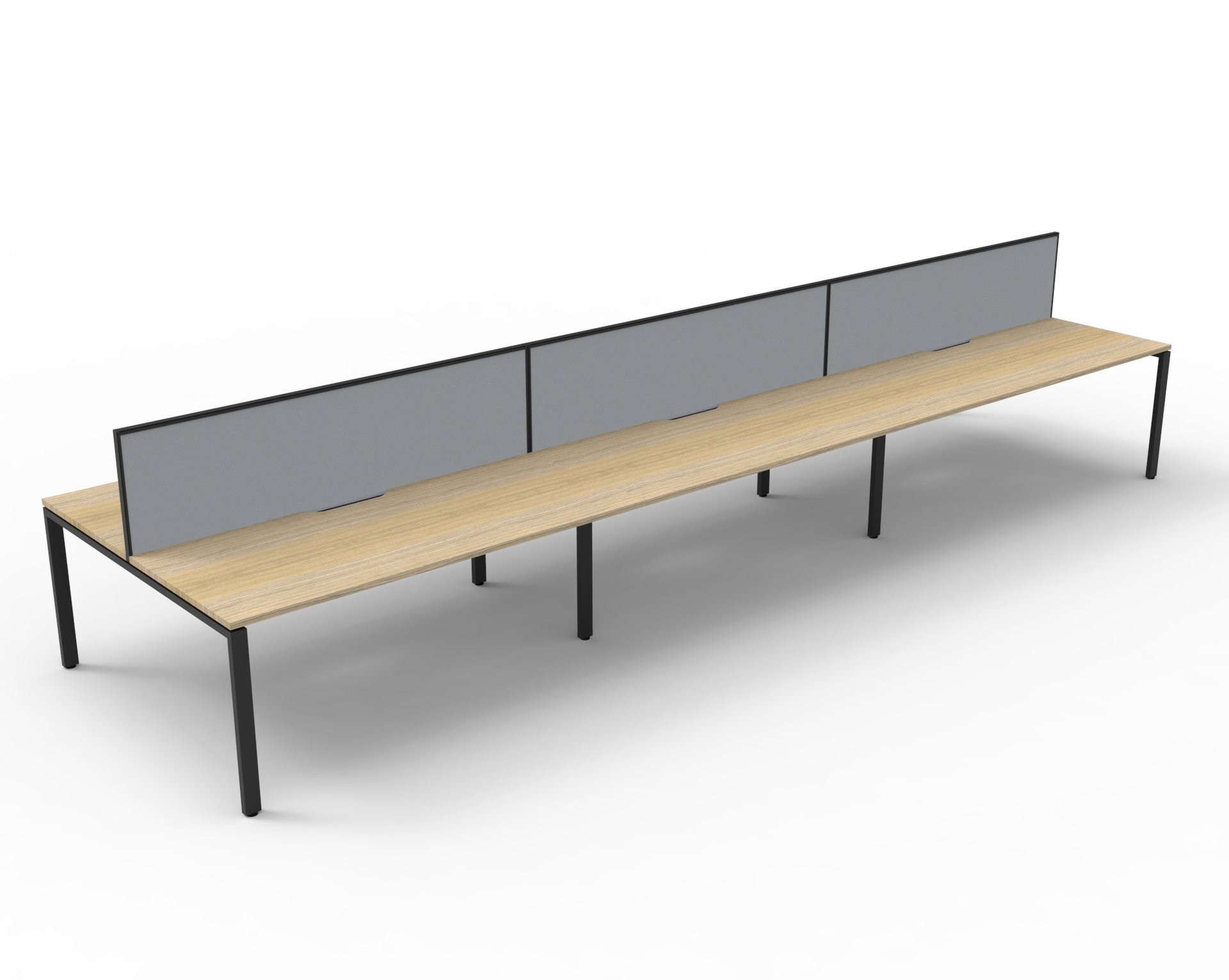 Rapidline Infinity Back-to-Back Workstation Pod of 6 | 1800×750mm | Natural Oak Top, Black Base, Grey Screen
