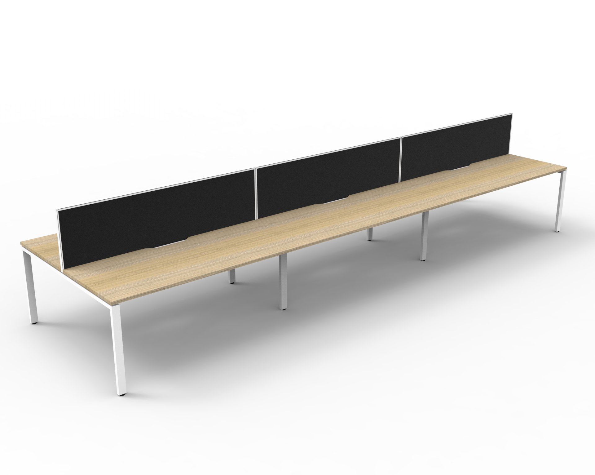Rapidline Infinity Back-to-Back Workstation Pod of 6 | 1800×750mm | Natural Oak Top, White Base, Black Screen