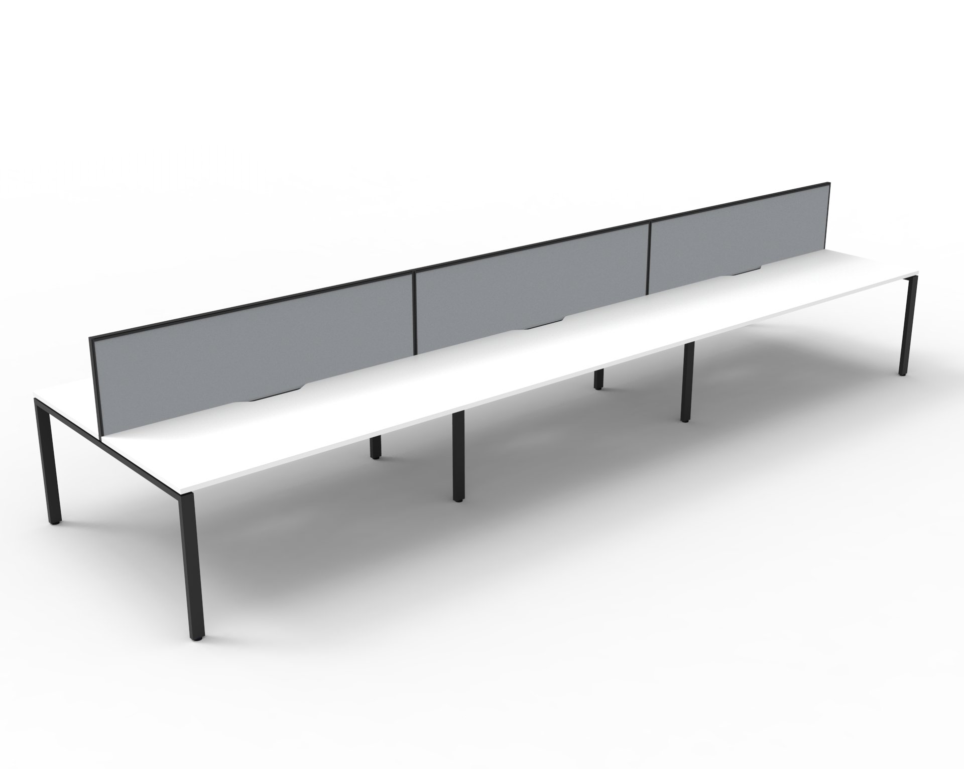 Rapidline Infinity Back-to-Back Workstation Pod of 6 | 1500×750mm | White Top, Black Base, Grey Screen