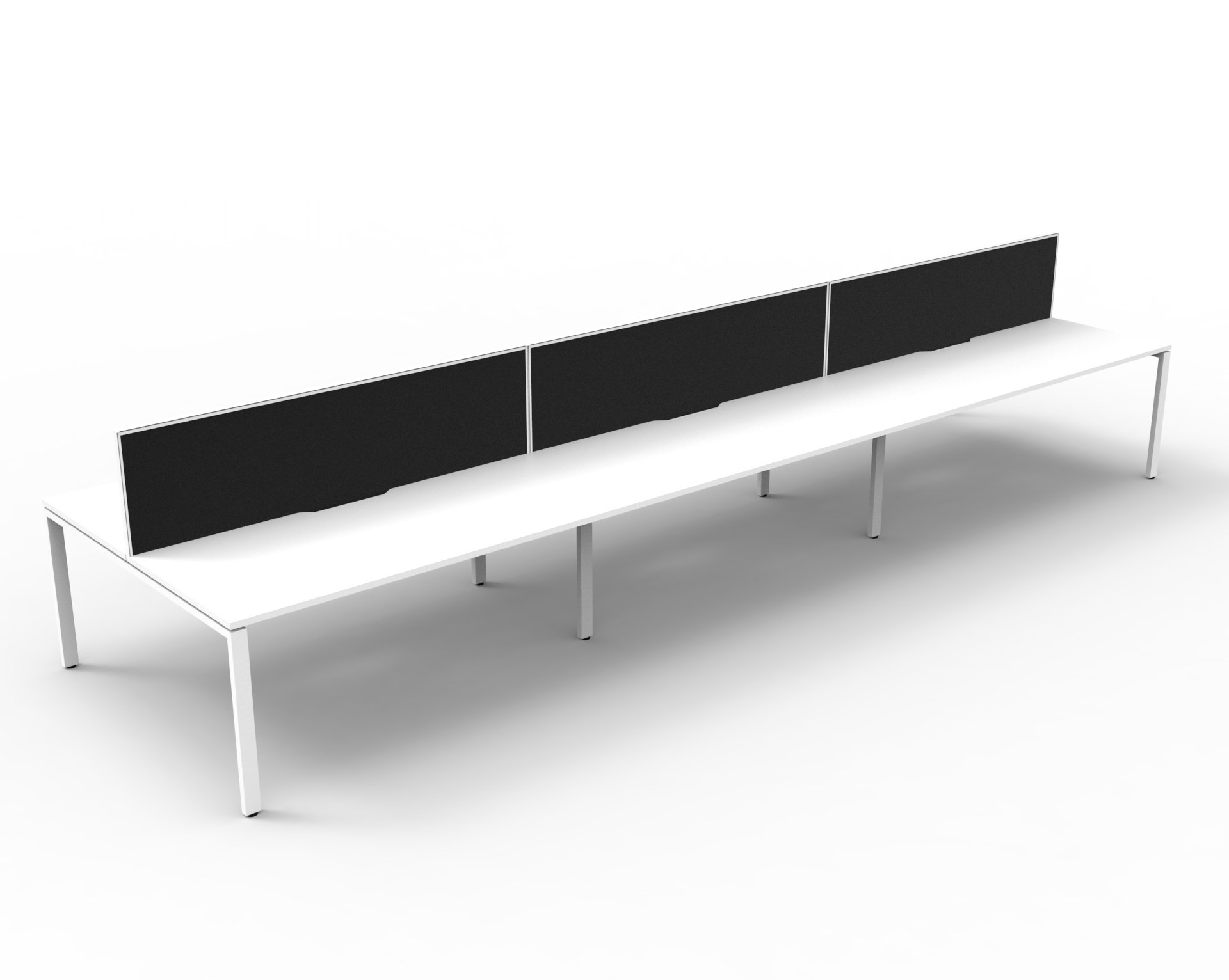Rapidline Infinity Back-to-Back Workstation Pod of 6 | 1500×750mm | White Top, White Base, Black Screen