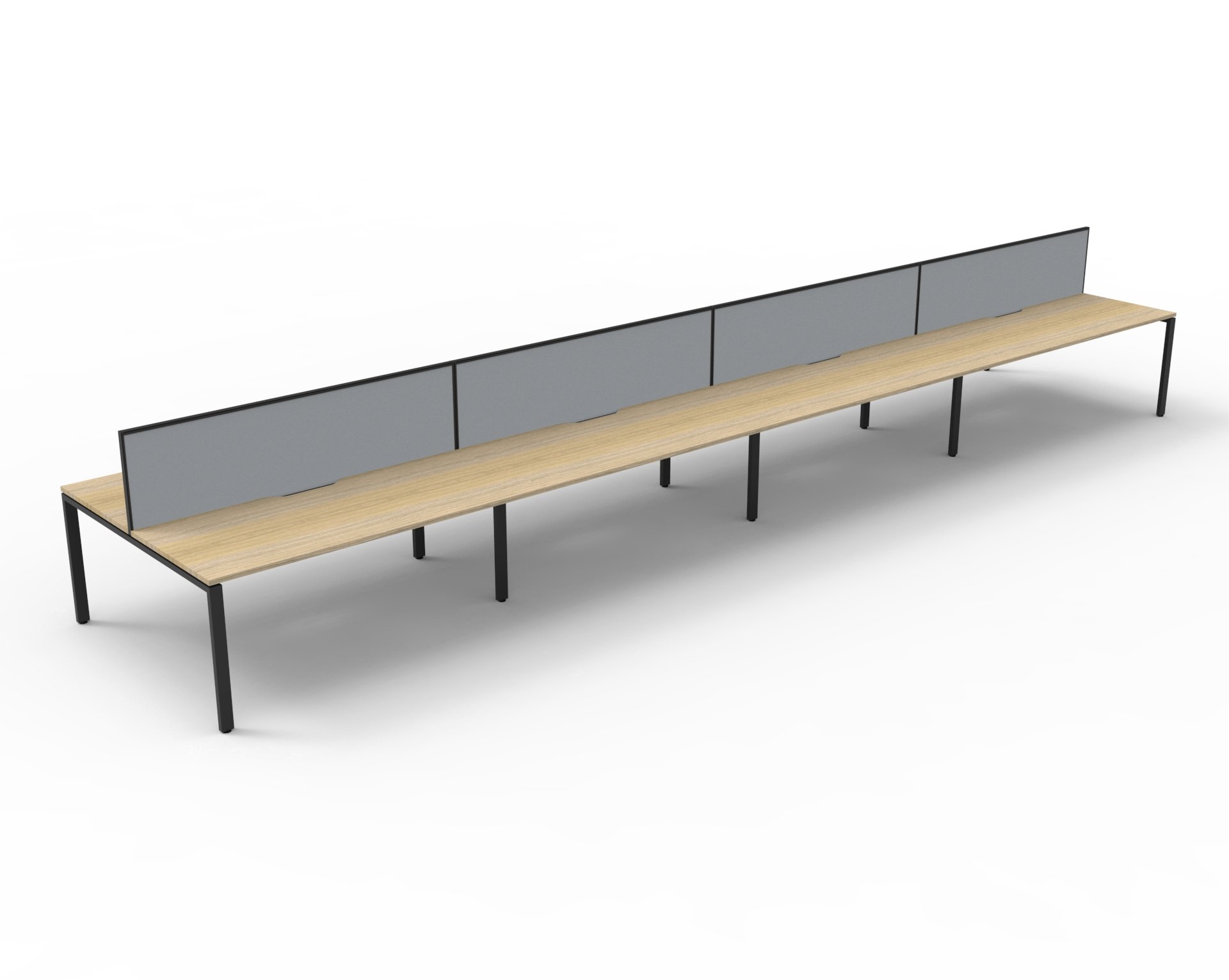 Rapidline Infinity Back-to-Back Workstation Pod of 8 | 1800mm W x 750mm D | Natural Oak Top, Black Satin Base, Grey Fabric Screen
