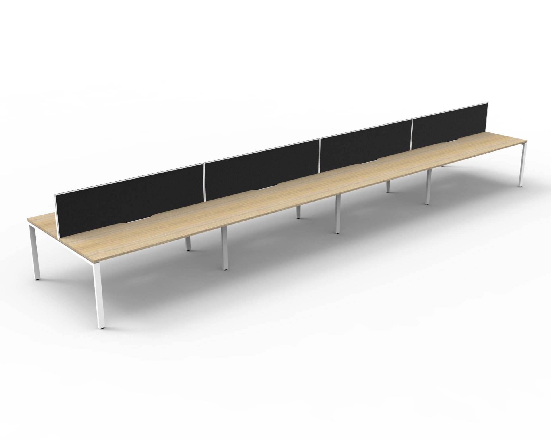 Rapidline Infinity Back-to-Back Workstation Pod of 8 | 1800mm W x 750mm D | Natural Oak Top, White Satin Base, Black Fabric Screen
