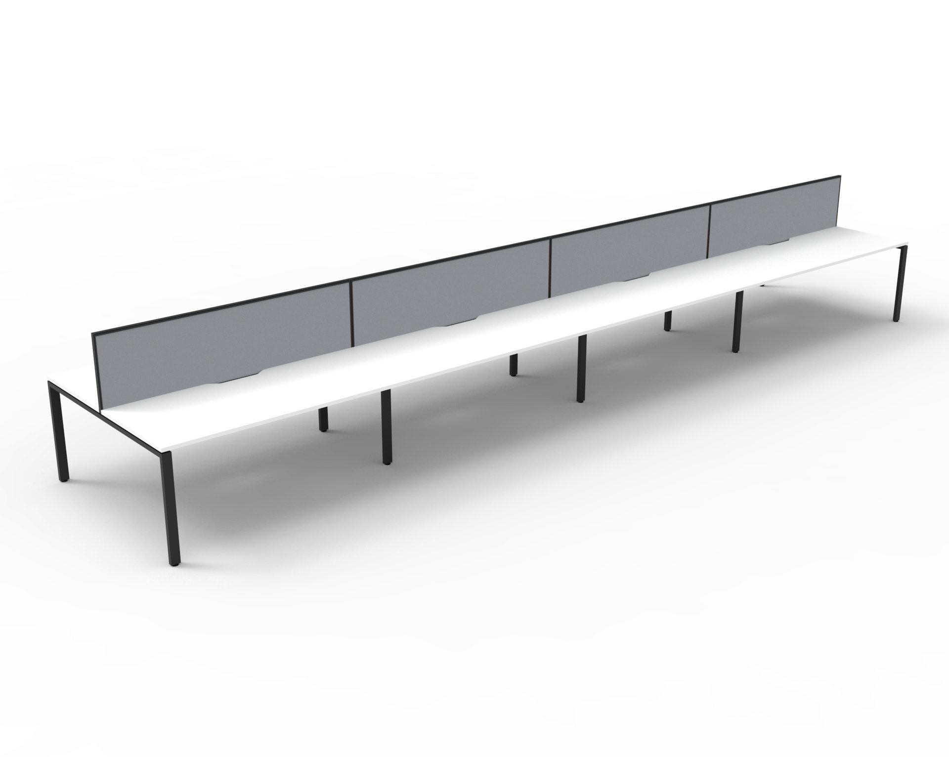 Rapidline Infinity Back-to-Back Profile Leg Workstation – Pod of 8, 1800×750mm, Natural White Top, Black Satin Base, Grey Fabric Screen