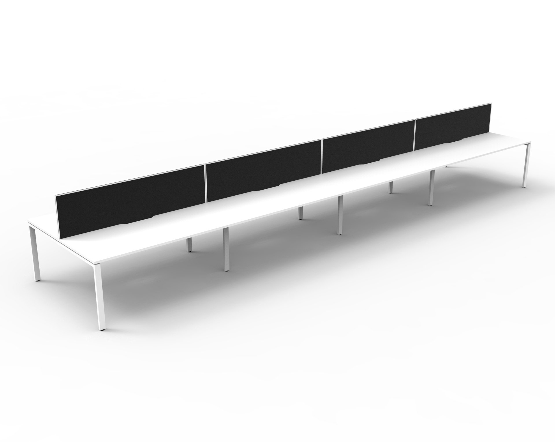 Rapidline Infinity Back-to-Back Workstation Pod of 8 | 1500mm W x 750mm D | Natural White Top, White Satin Base, Black Fabric Screen