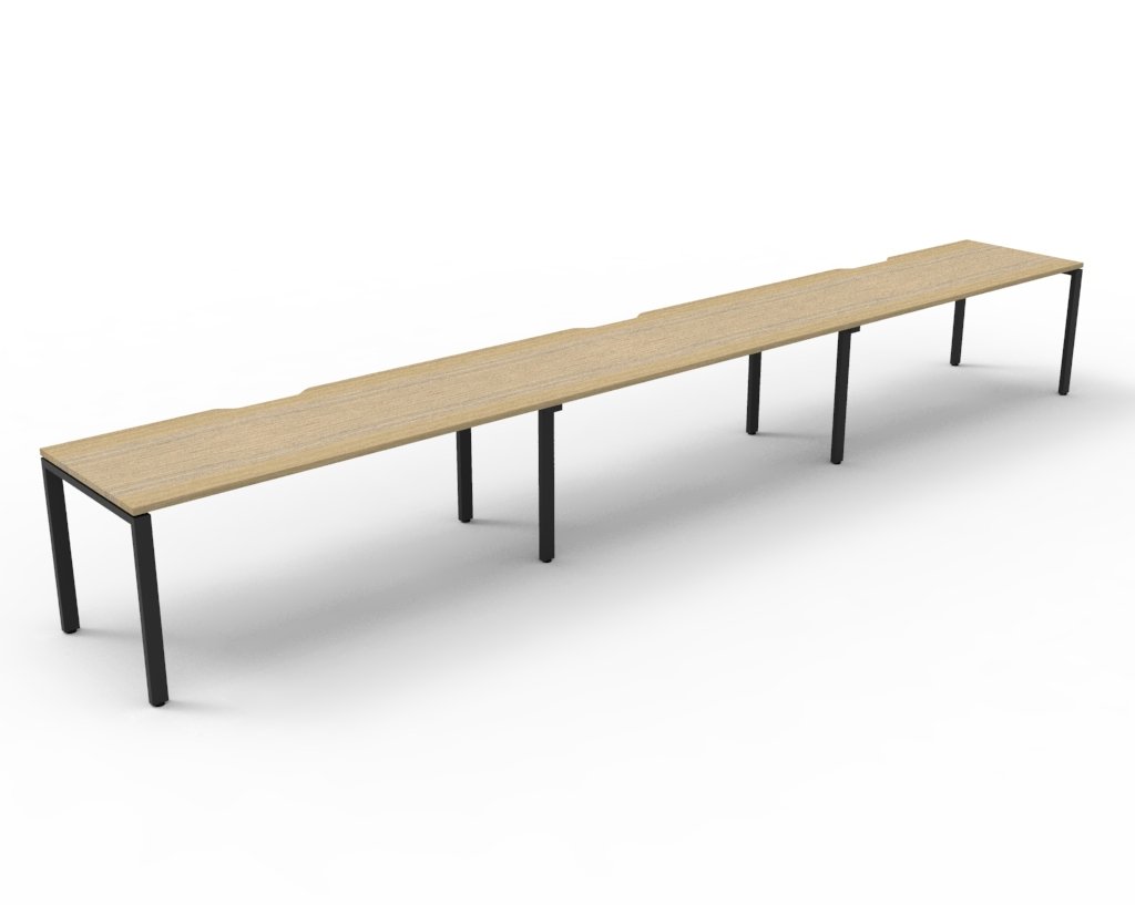 Rapidline Infinity Single-Sided Workstation – 3-Person Pod, 1200mm W × 750mm D, Natural Oak Top & Black Satin Base