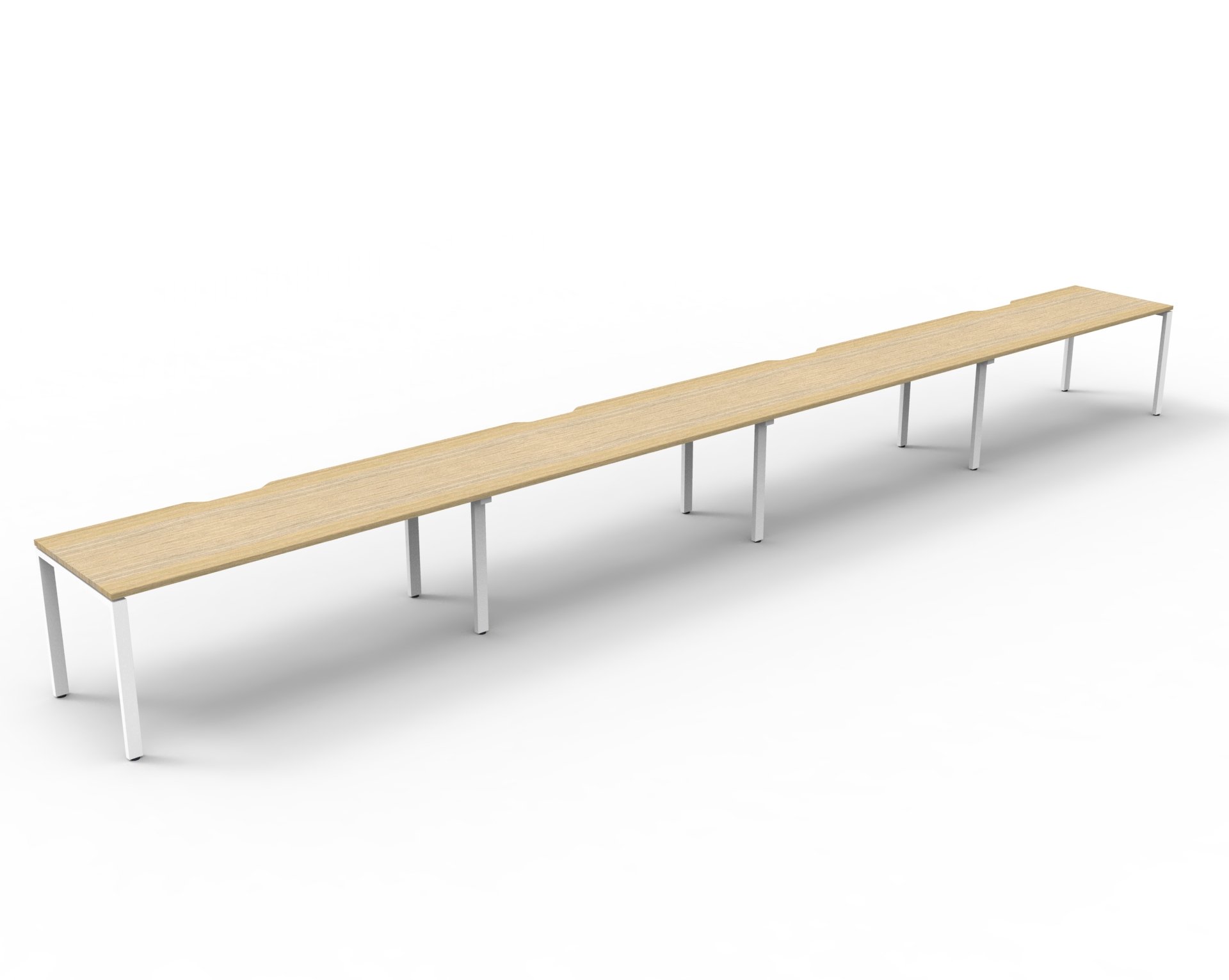 Rapidline Infinity Single-Sided Profile Leg Workstation – 4-Pod, 1500mm W × 750mm D, Natural Oak Top / White Satin Base