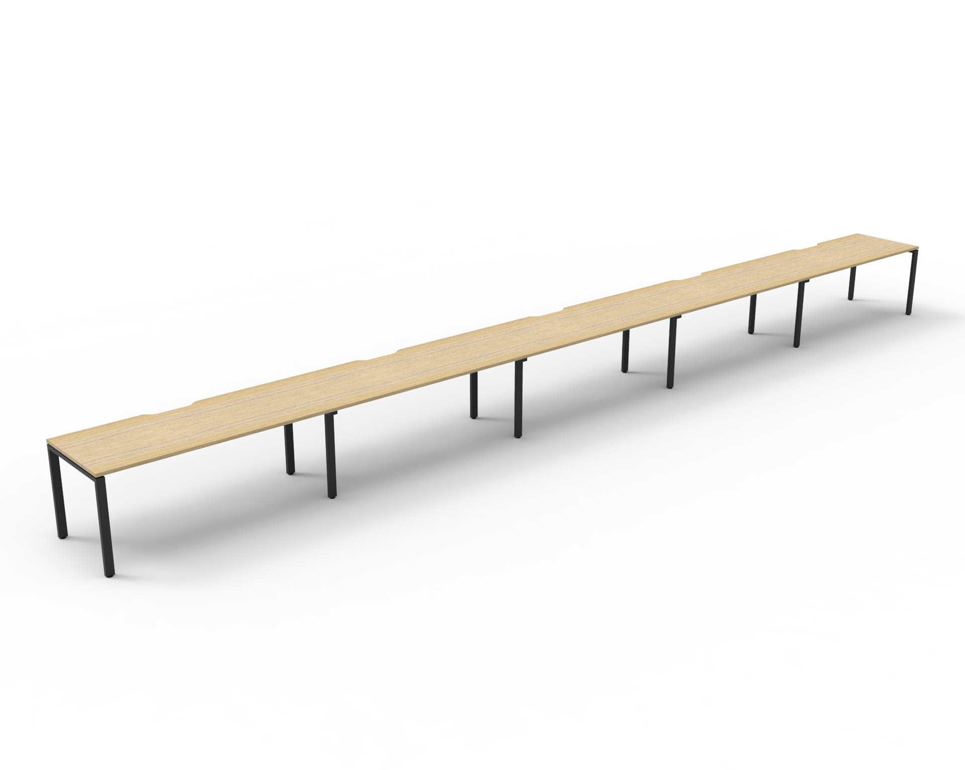 Rapidline Infinity Single Sided Profile Leg Workstation – POD of 5, 1500mm x 750mm, Natural Oak Top & Black Satin Base