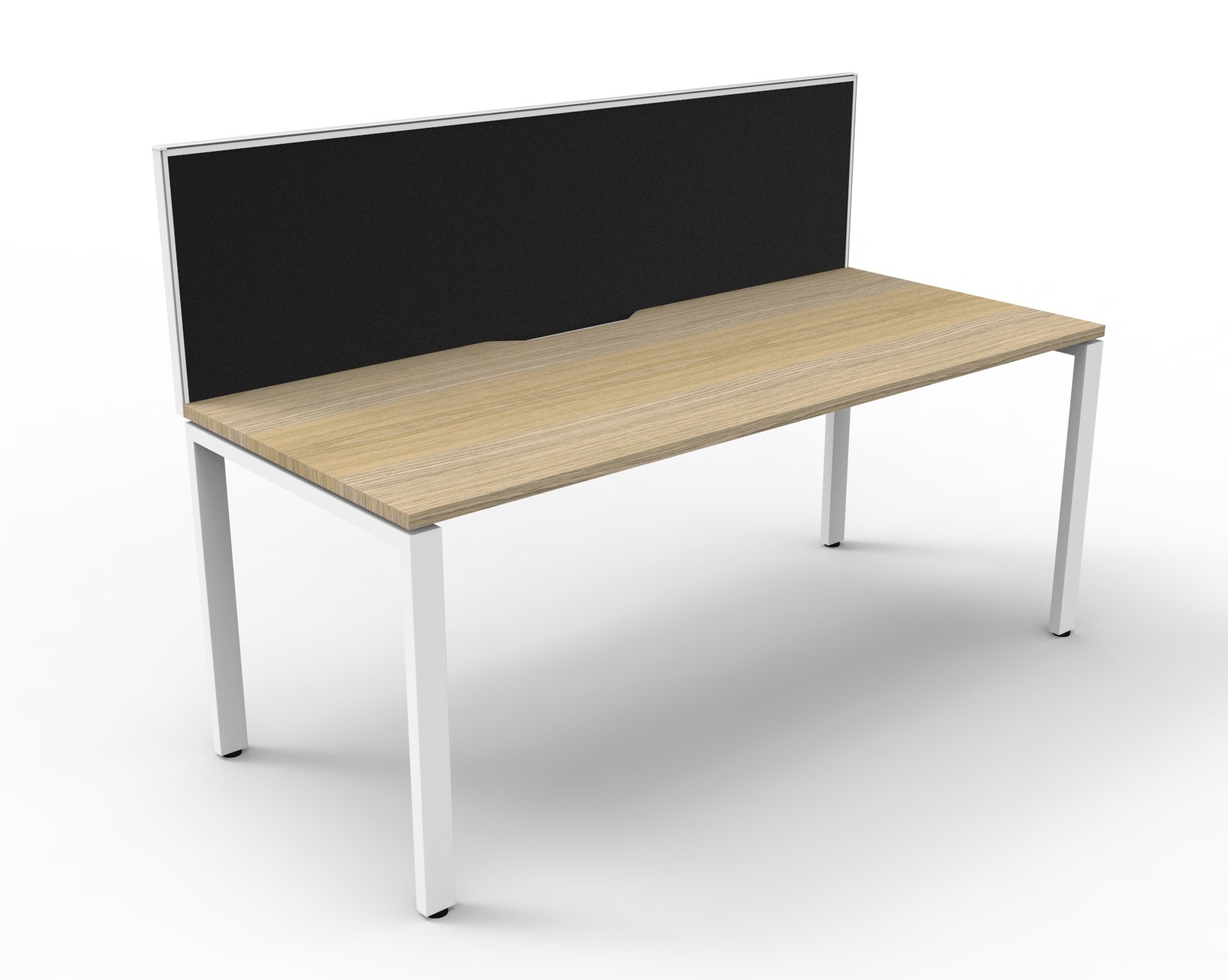 Rapidline Infinity Standalone Desk – 1500×750mm, Natural Oak Top, White Satin Base, Black SHUSH30 Screen