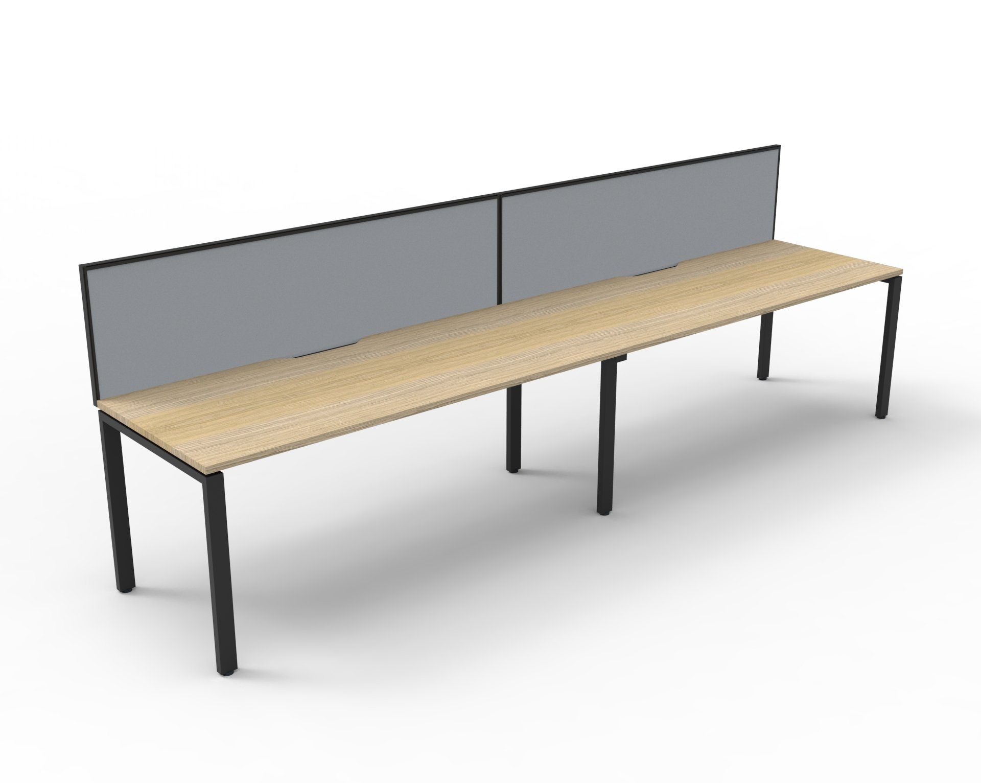 Rapidline Infinity 2-Person Workstation Pod – 1800mm W x 750mm D | Natural Oak Top, Black Satin Base, Grey SHUSH30 Screen