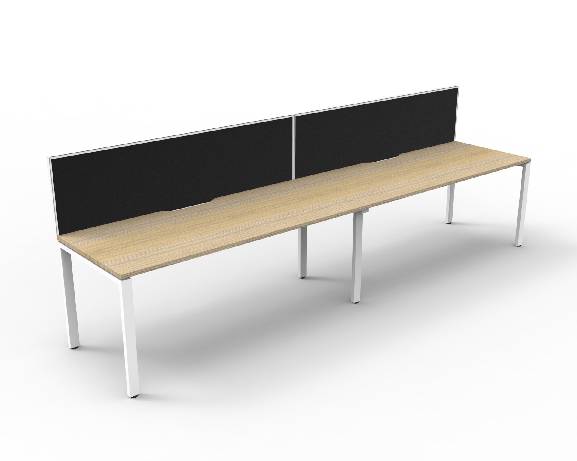 Rapidline Infinity 2-Person Workstation Pod – 1800mm W x 750mm D | Natural Oak Top, White Satin Base, Black SHUSH30 Screen