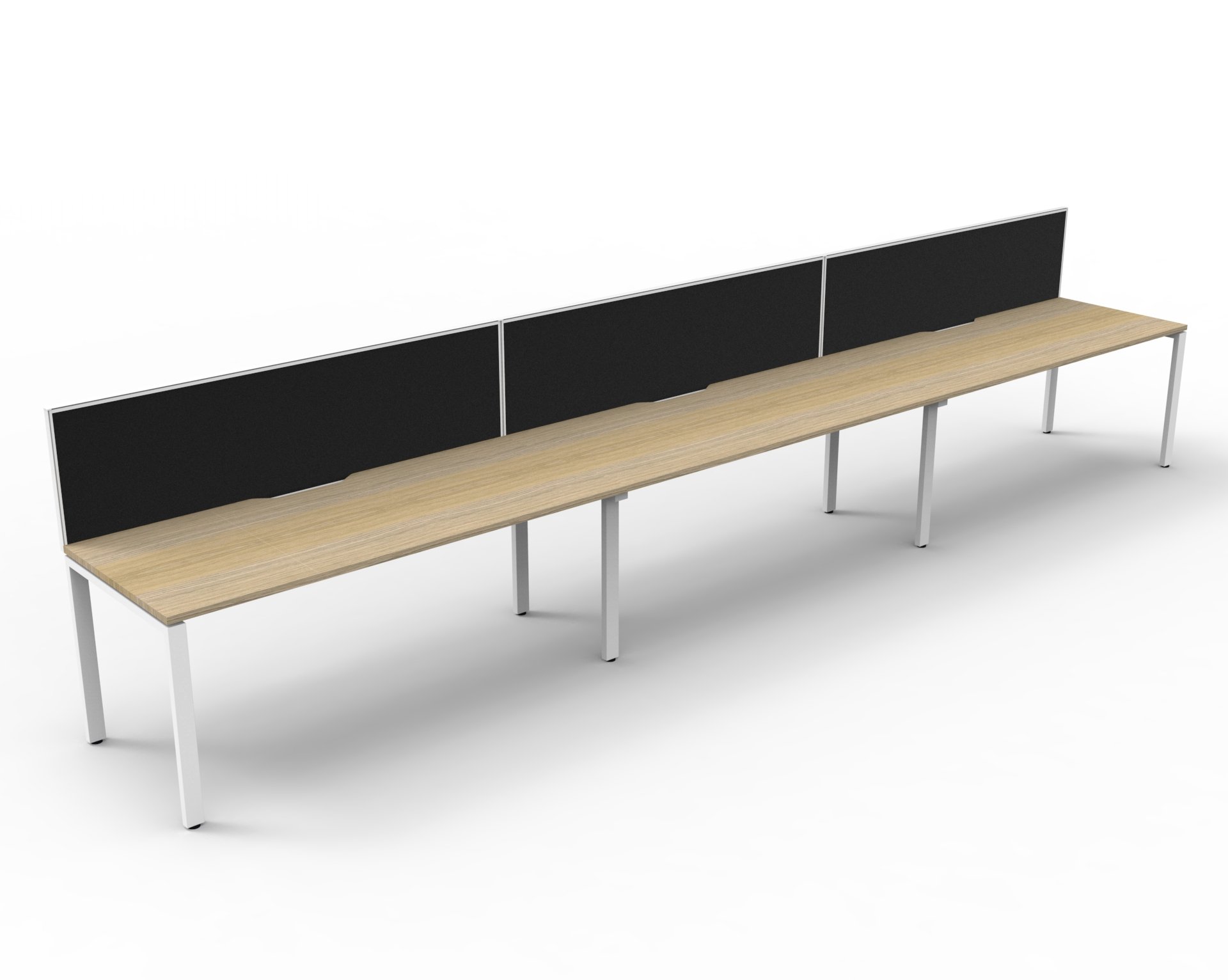 Rapidline Infinity 3-Pod Workstation | 1200×750mm | Natural Oak Top, White Satin Base, Black SHUSH30 Screen