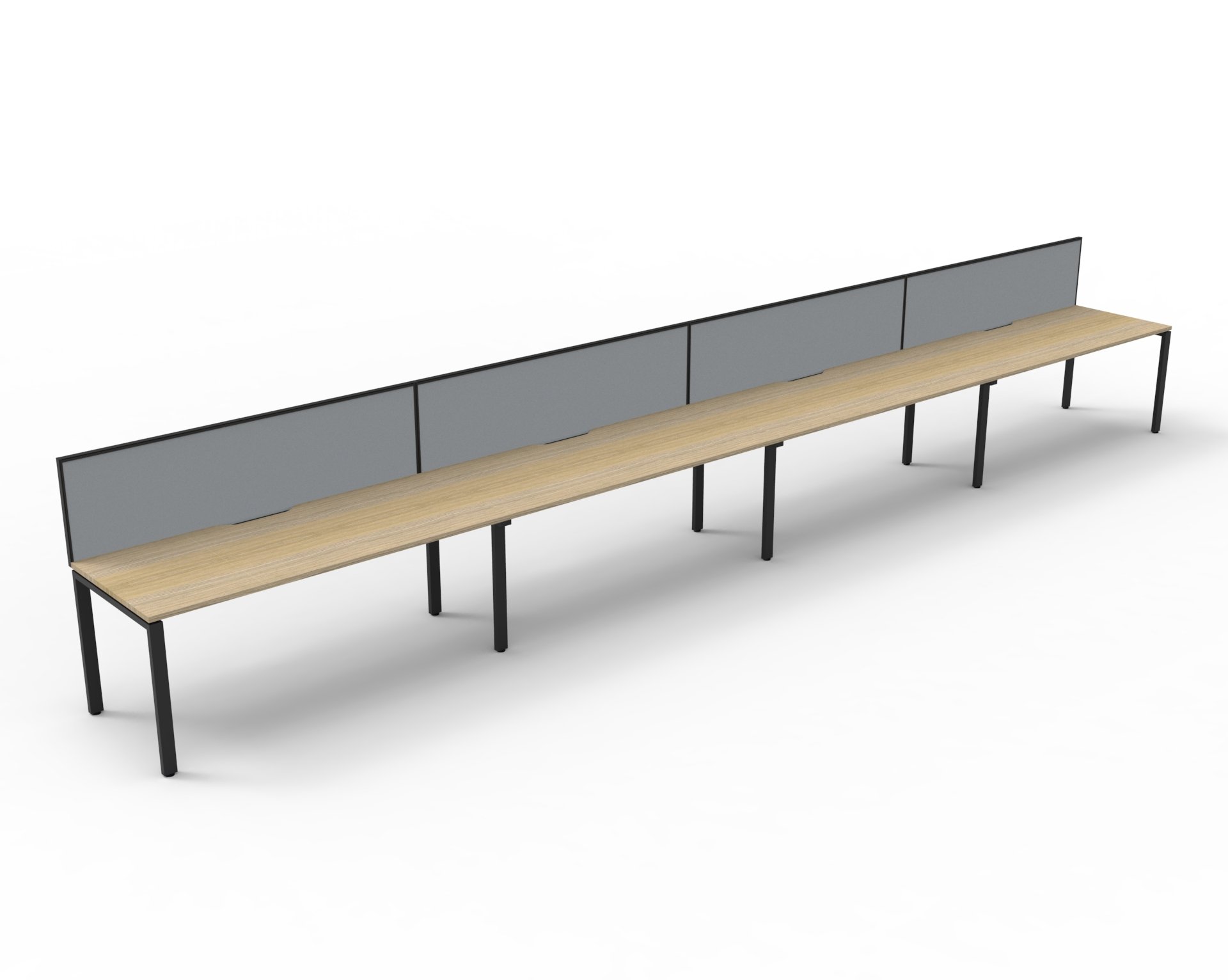 Rapidline Infinity POD of 4 Single Sided Workstation | 1500×750mm | Natural Oak Top, Black Satin Base, Grey SHUSH30 Screen