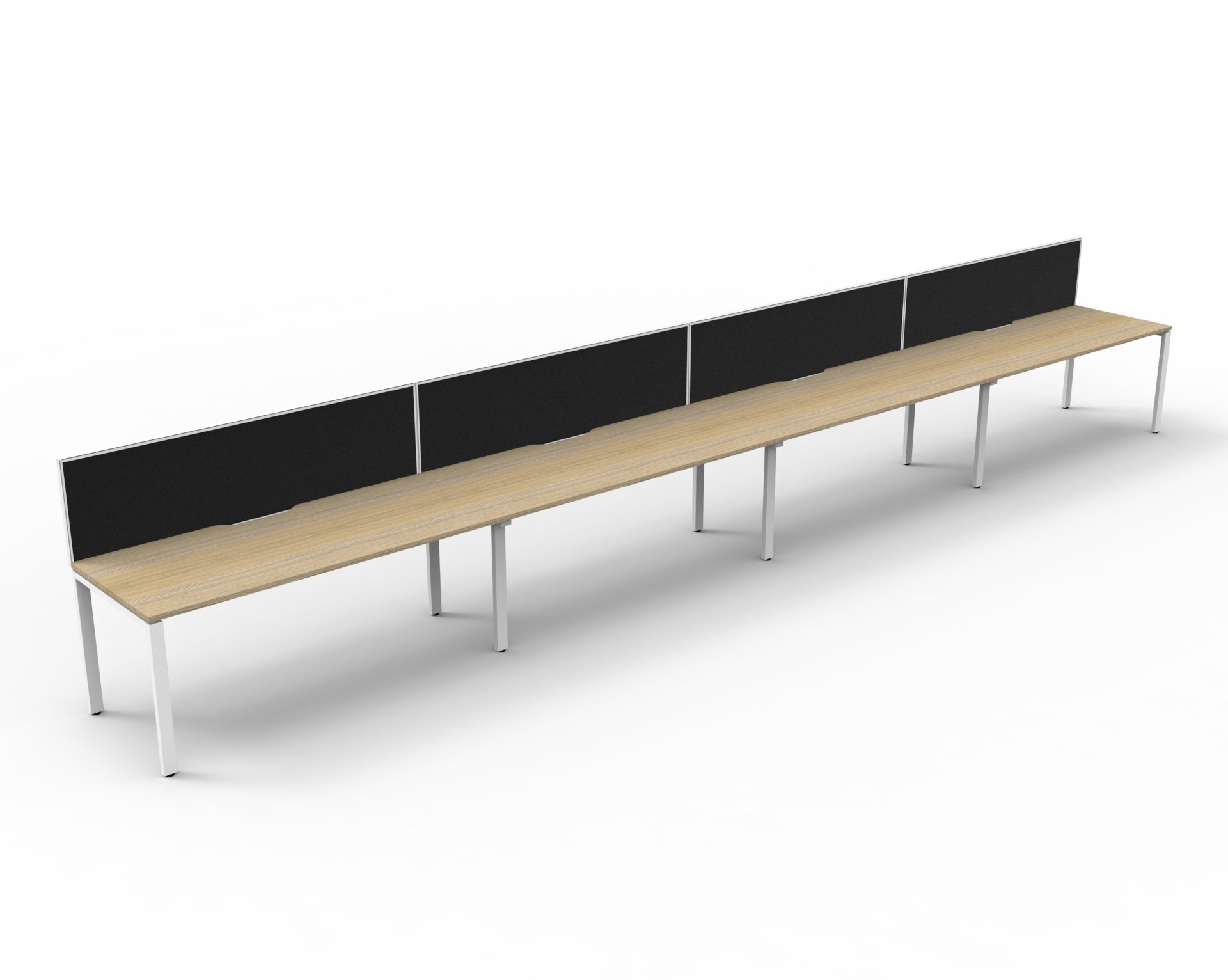 Rapidline Infinity POD of 4 Workstation | 1200 x 750mm | Natural Oak Top, White Satin Base, Black Fabric Screen