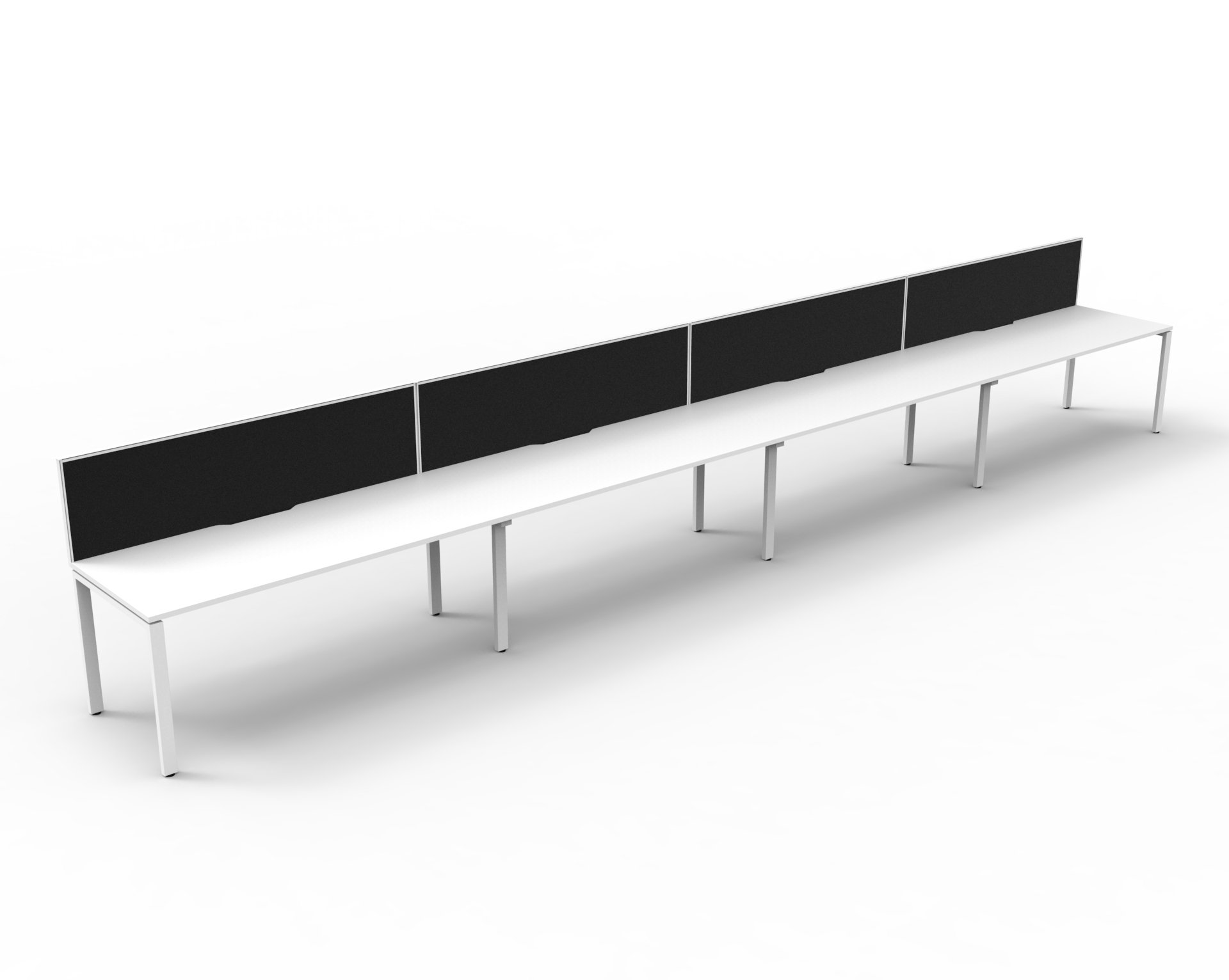 Rapidline Infinity POD of 4 Single Sided Workstation | 1200×750mm | Natural White Top, White Satin Base, Black SHUSH30 Screen
