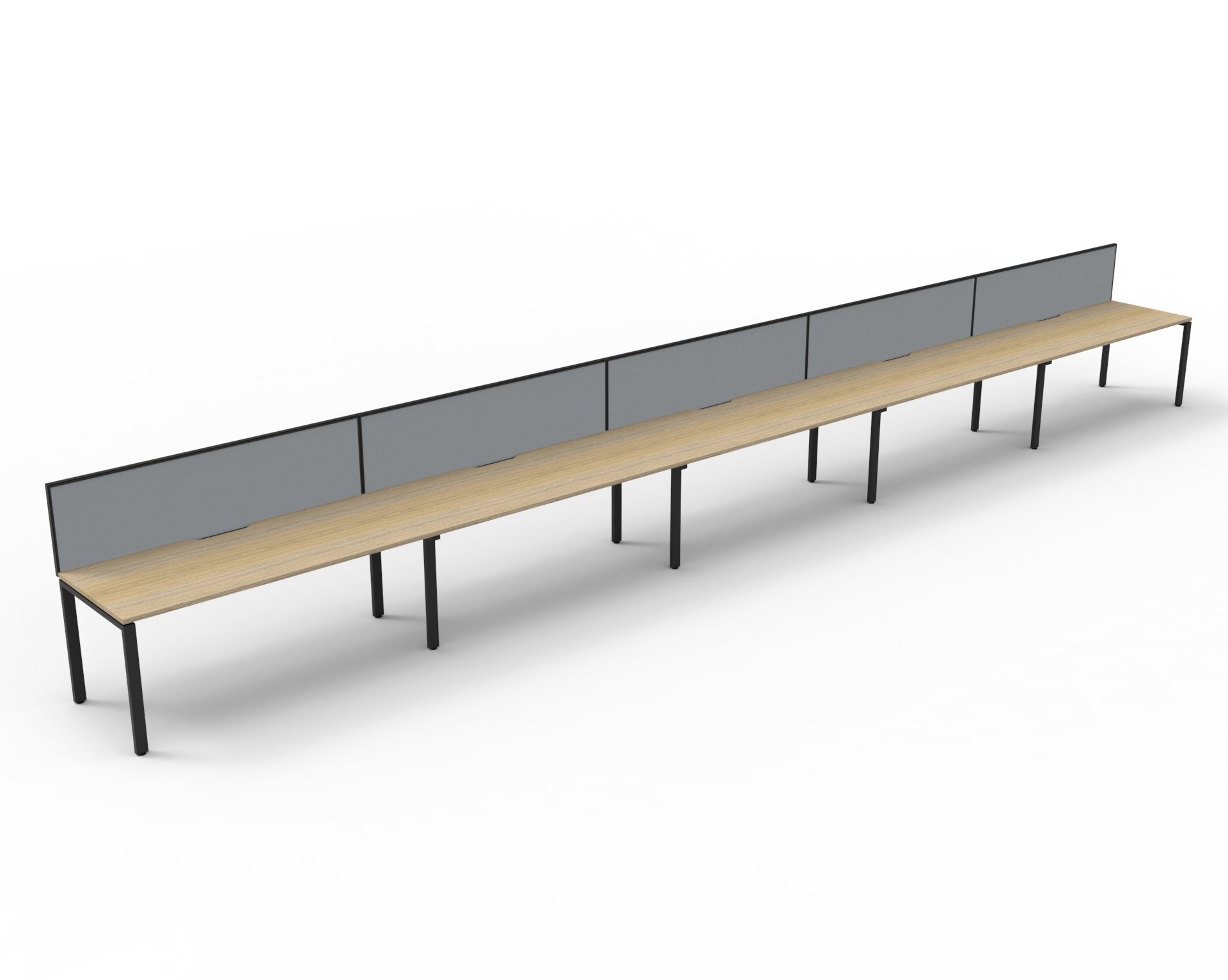 Rapidline Infinity Pod of 5 Workstation – 1200mm Natural Oak Top, Black Satin Base, Grey SHUSH30 Screen