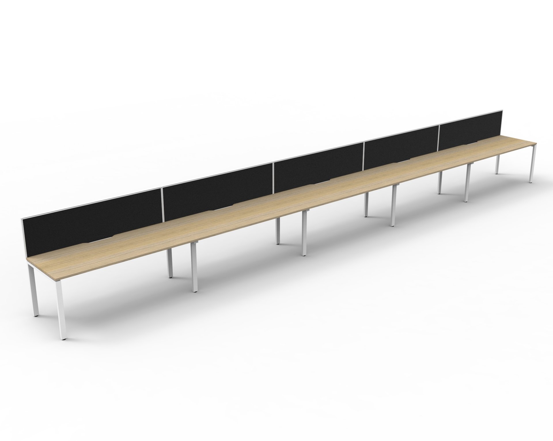 Rapidline Infinity Pod of 5 Workstation – 1200mm Natural Oak Top, White Satin Base, Black SHUSH30 Screen