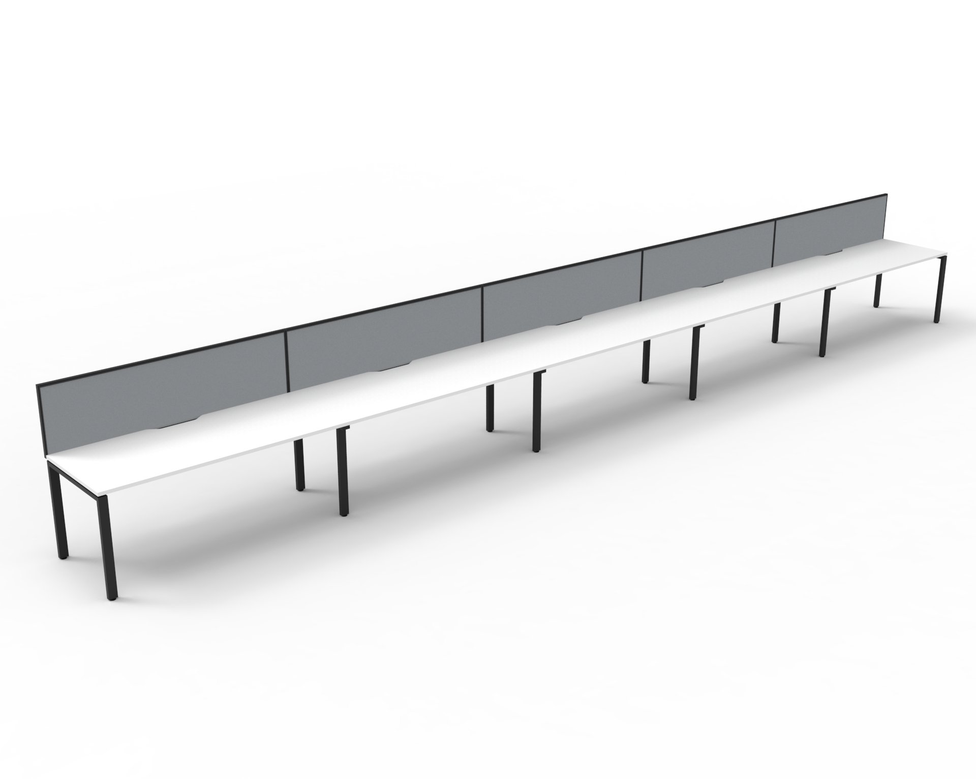 Rapidline Infinity Single Sided Profile Leg Workstation – POD of 5 | 1500mm W x 750mm D | Natural White Top, Black Satin Base, Grey Fabric Screen