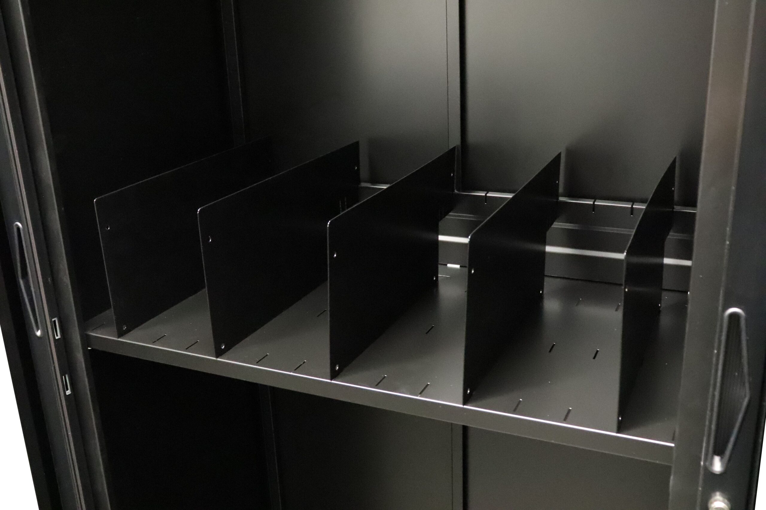 Rapidline Go Tambour Cupboard Slotted Shelf – Black Dividers | Suits 900/1200mm