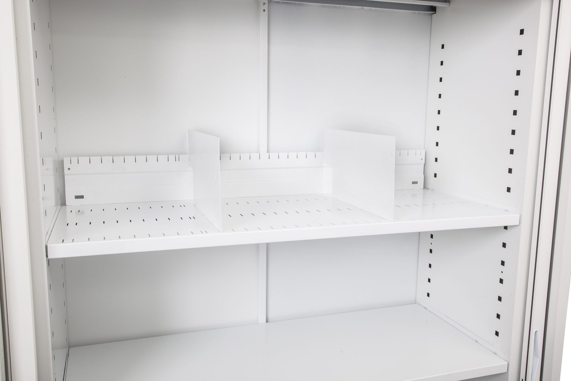 Rapidline Go Tambour Cupboard Slotted Shelf – White Dividers | Suits 900/1200mm