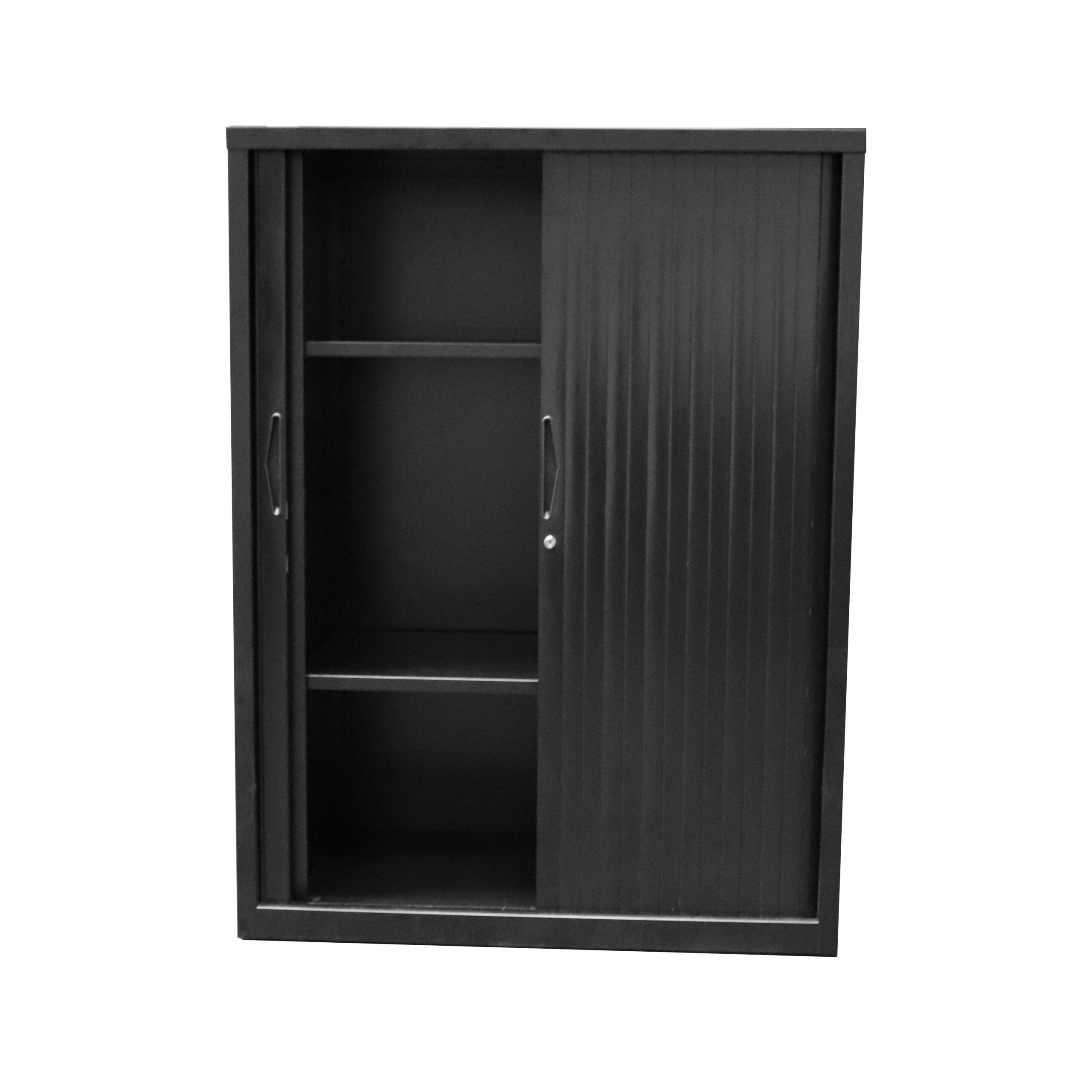 Rapidline Go Tambour Door Cupboard – 1200mm W, Black Satin, Two Adjustable Shelves
