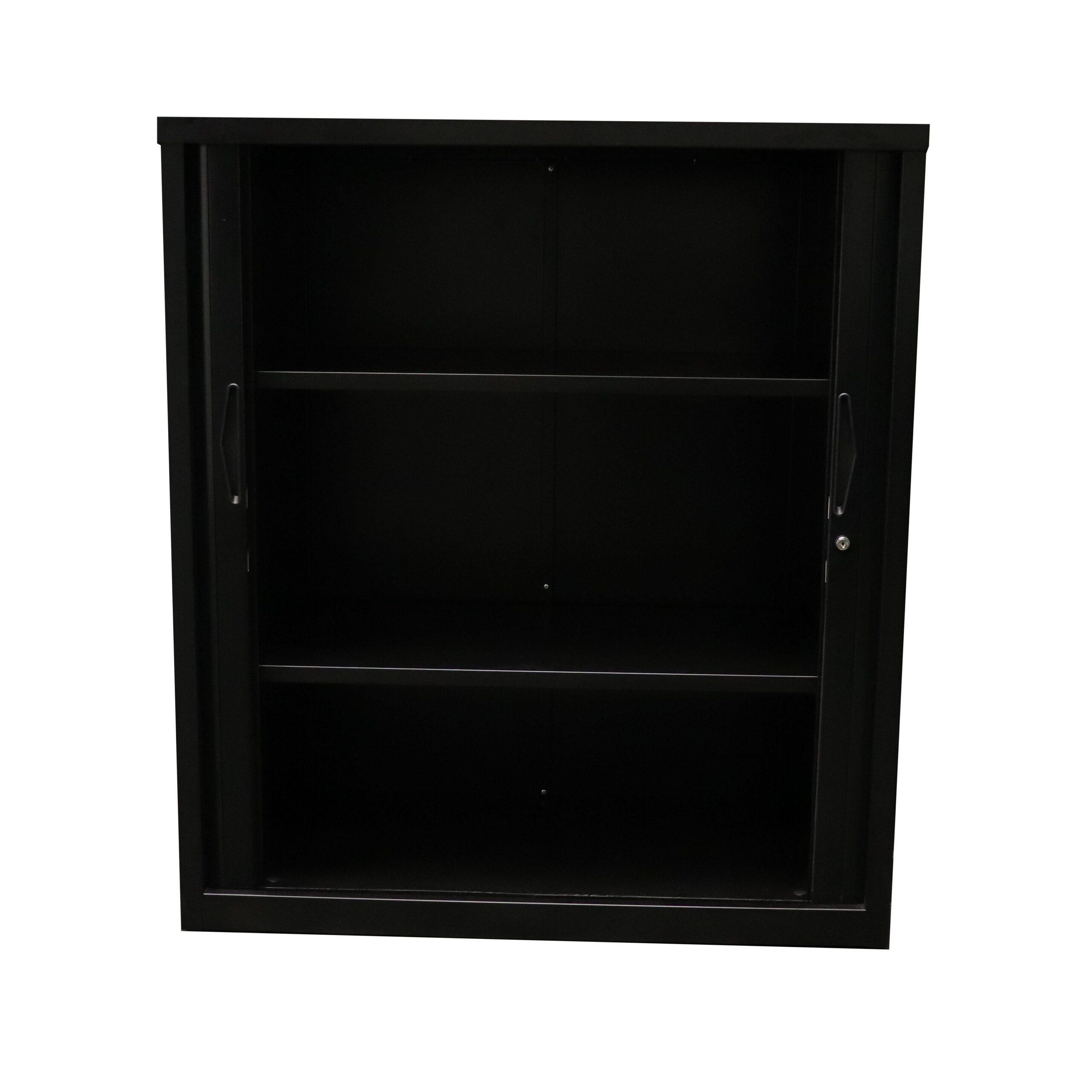 Rapidline Go Tambour Door Cupboard 900mm W – Black Satin, Two Adjustable Shelves