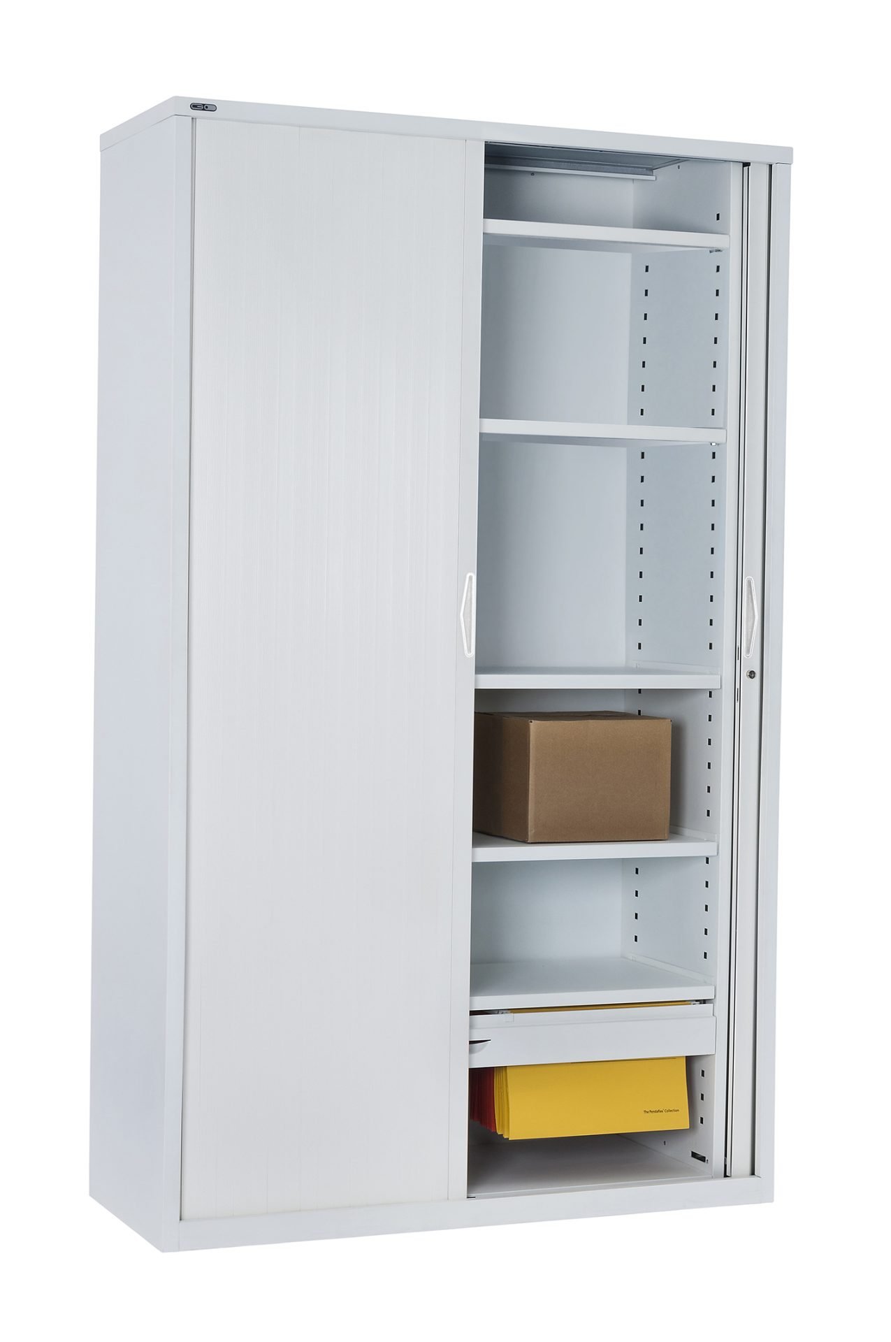 Rapidline Go Tambour Door Cupboard – 900mm W, White China, Five Adjustable Shelves