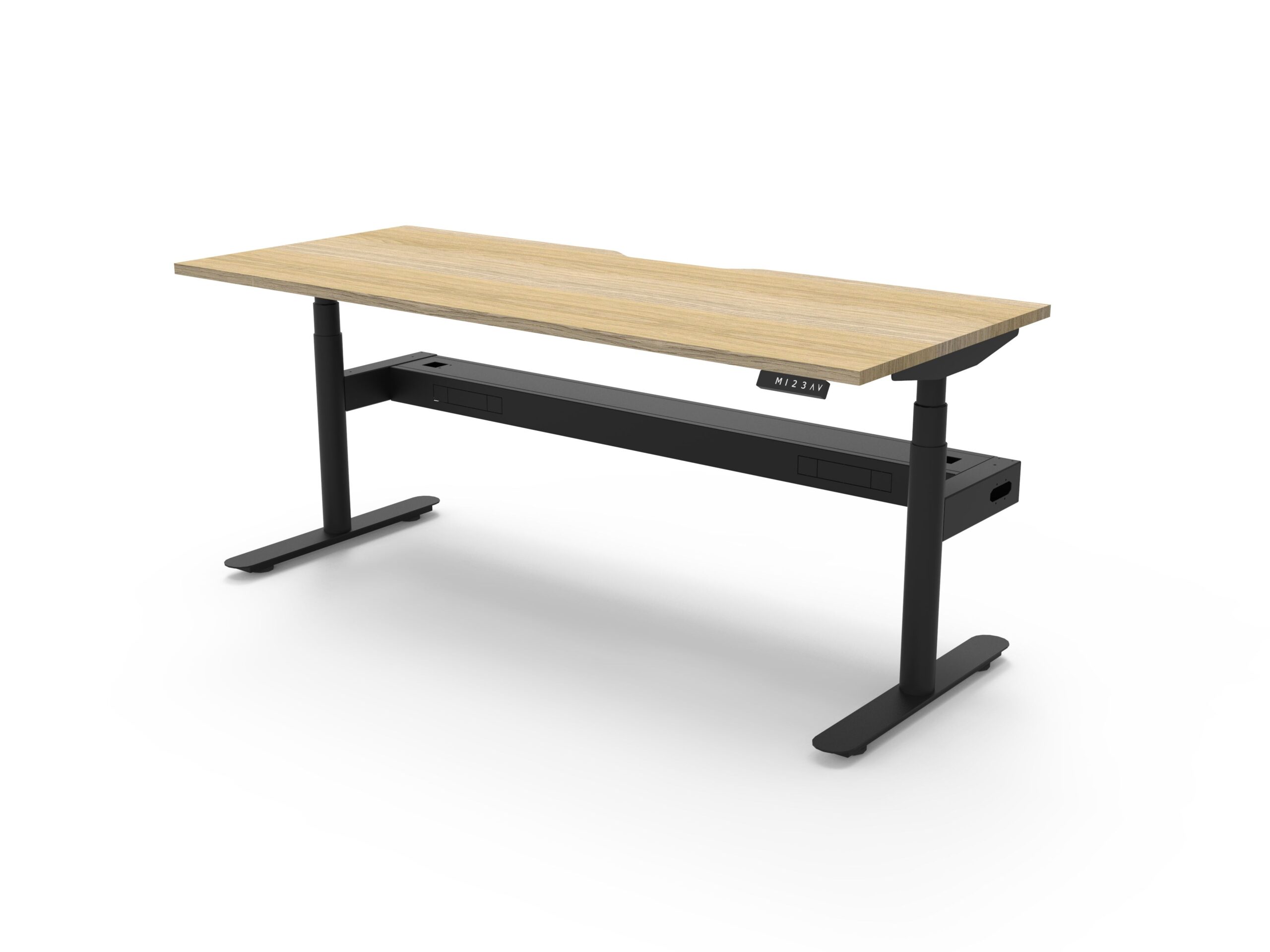 RAPIDLINE Halo+ Height Adjustable Desk – 1500mm Natural Oak Top, Black Satin Frame