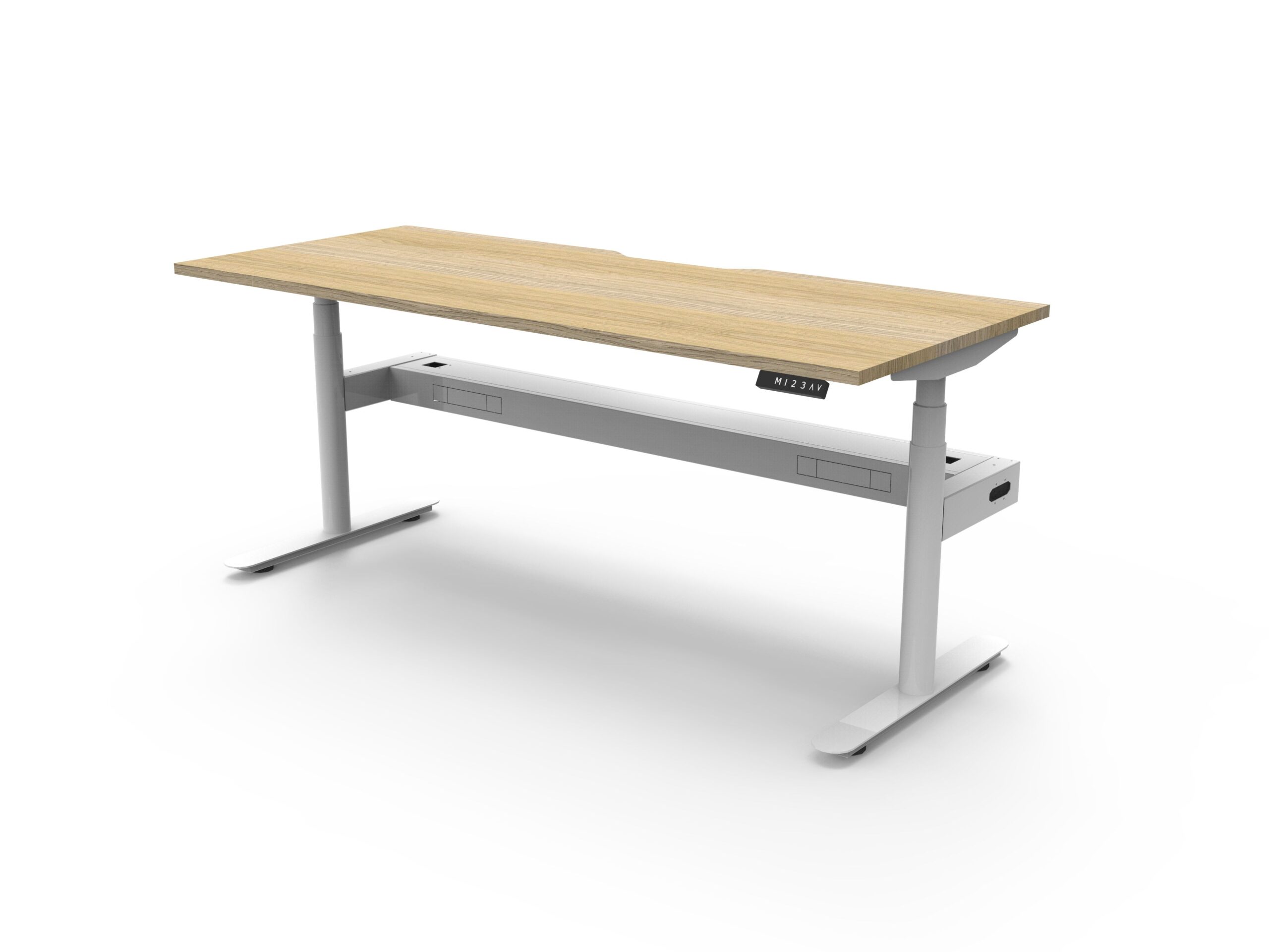 RAPIDLINE Halo+ Sit-Stand Desk – 1200mm Natural Oak Top, White Satin Frame, Cable Tray