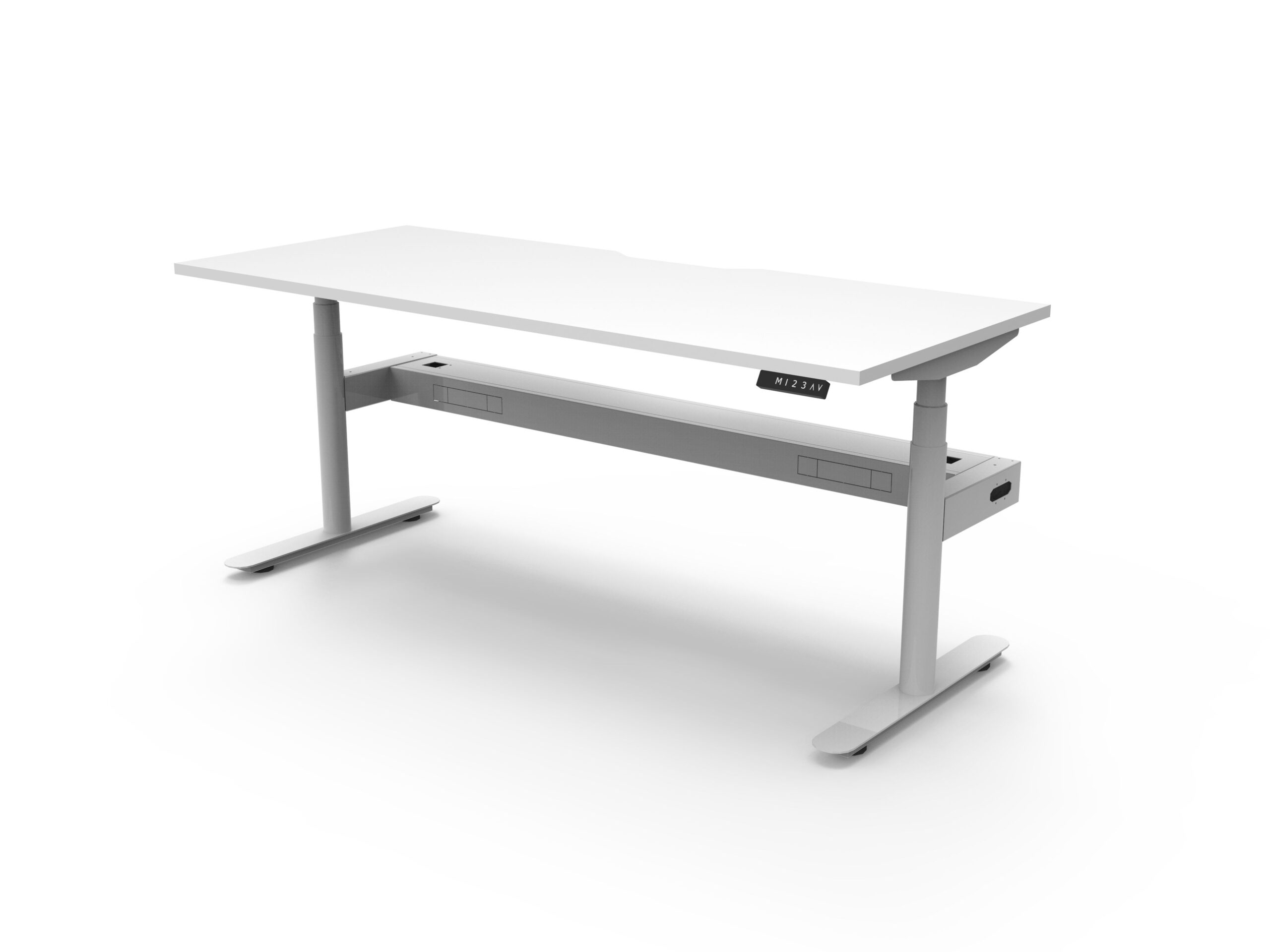 RAPIDLINE Halo+ Height Adjustable Desk – 1200mm Natural White Top, White Satin Frame