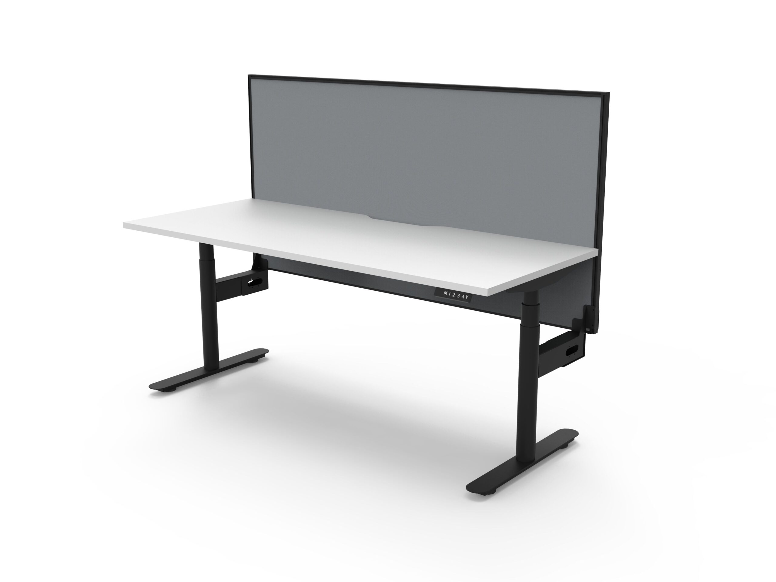 RAPIDLINE Halo+ Height Adjustable Desk – 1200×750mm, Natural White Top, Black Satin Frame, Grey Screen