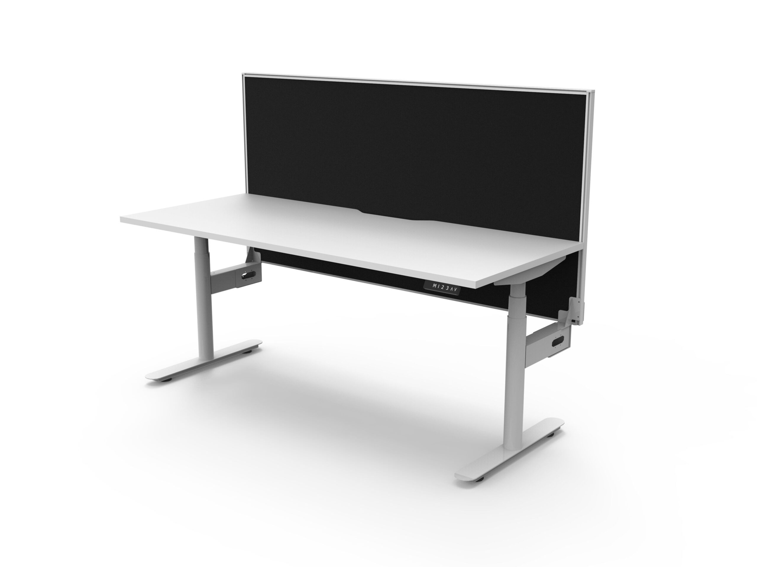 RAPIDLINE Halo+ Height Adjustable Desk – 1200×750mm, Natural White Top, White Satin Frame, Black Screen