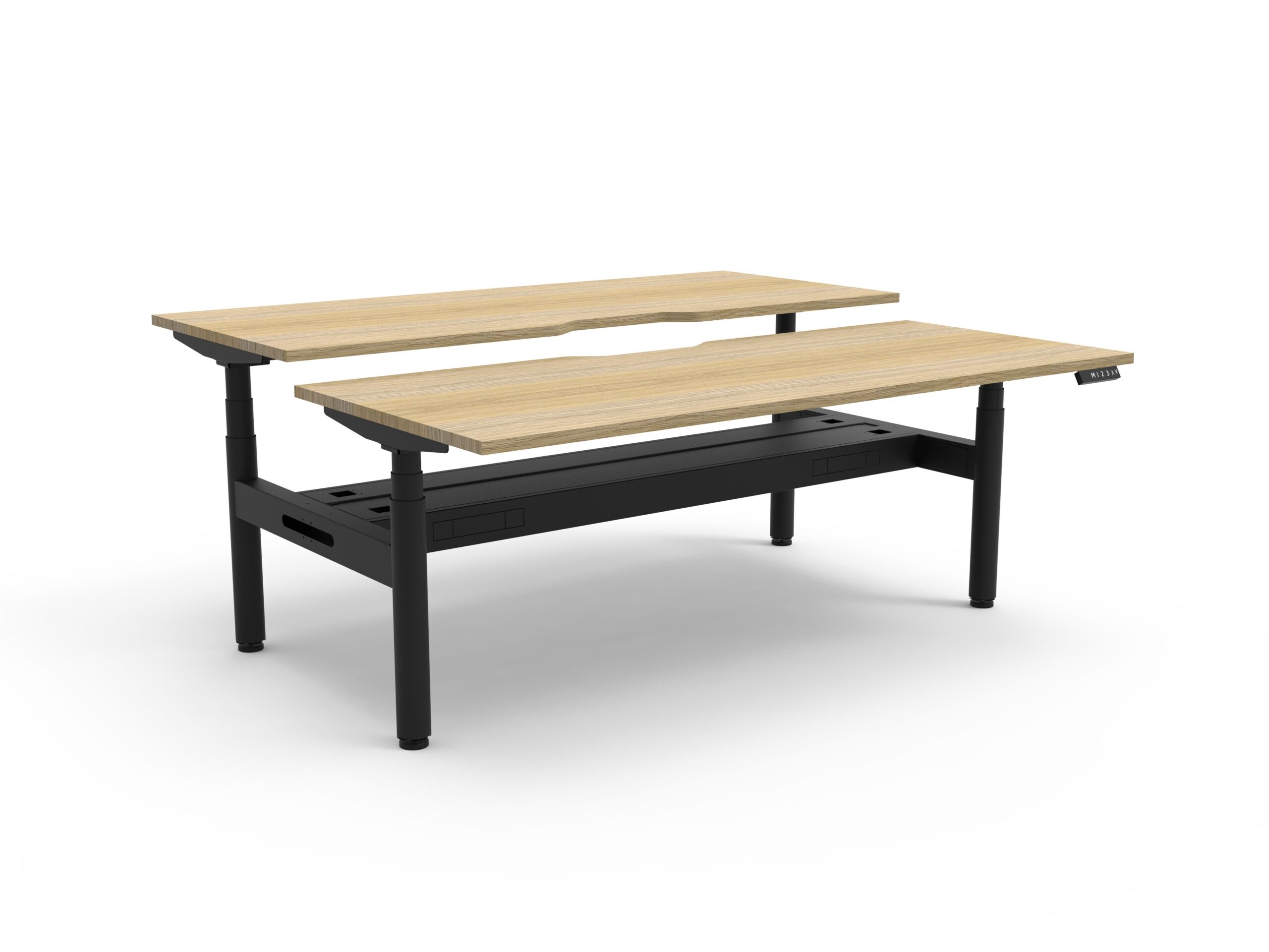 RAPIDLINE Halo+ Back-to-Back Height Adjustable Desk | 1200W x 750D | Natural Oak Top, Black Satin Frame + Cable Tray