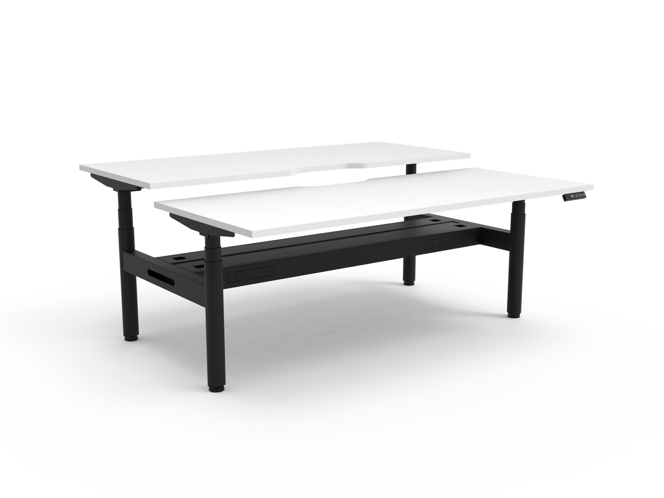 RAPIDLINE Halo+ Back-to-Back Sit-Stand Desk – 1200mm W x 750mm D – Natural White Top / Black Satin Frame – With Cable Tray